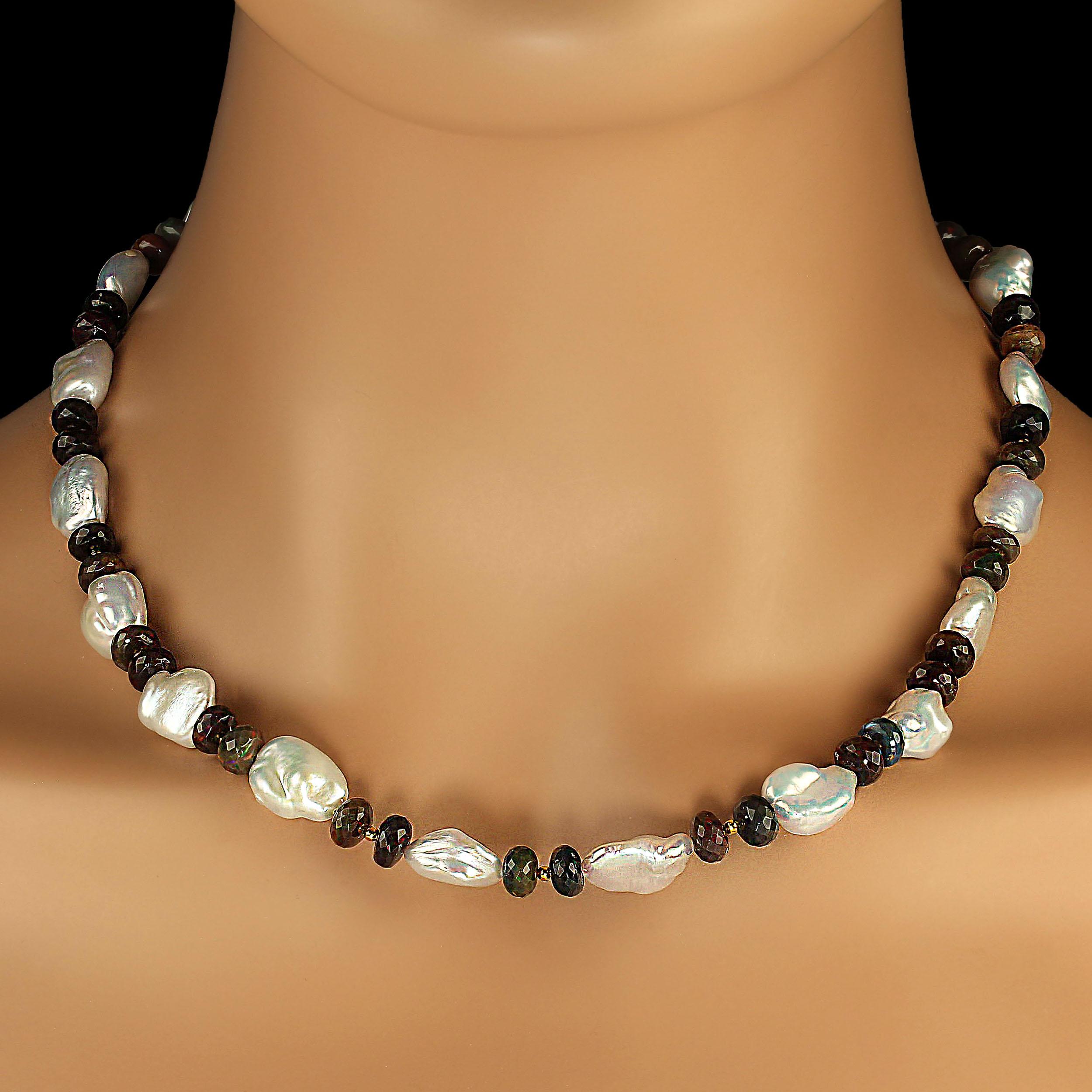AJD 19 Inch Black Opal and White Keshi Pearl Necklace For Sale 1