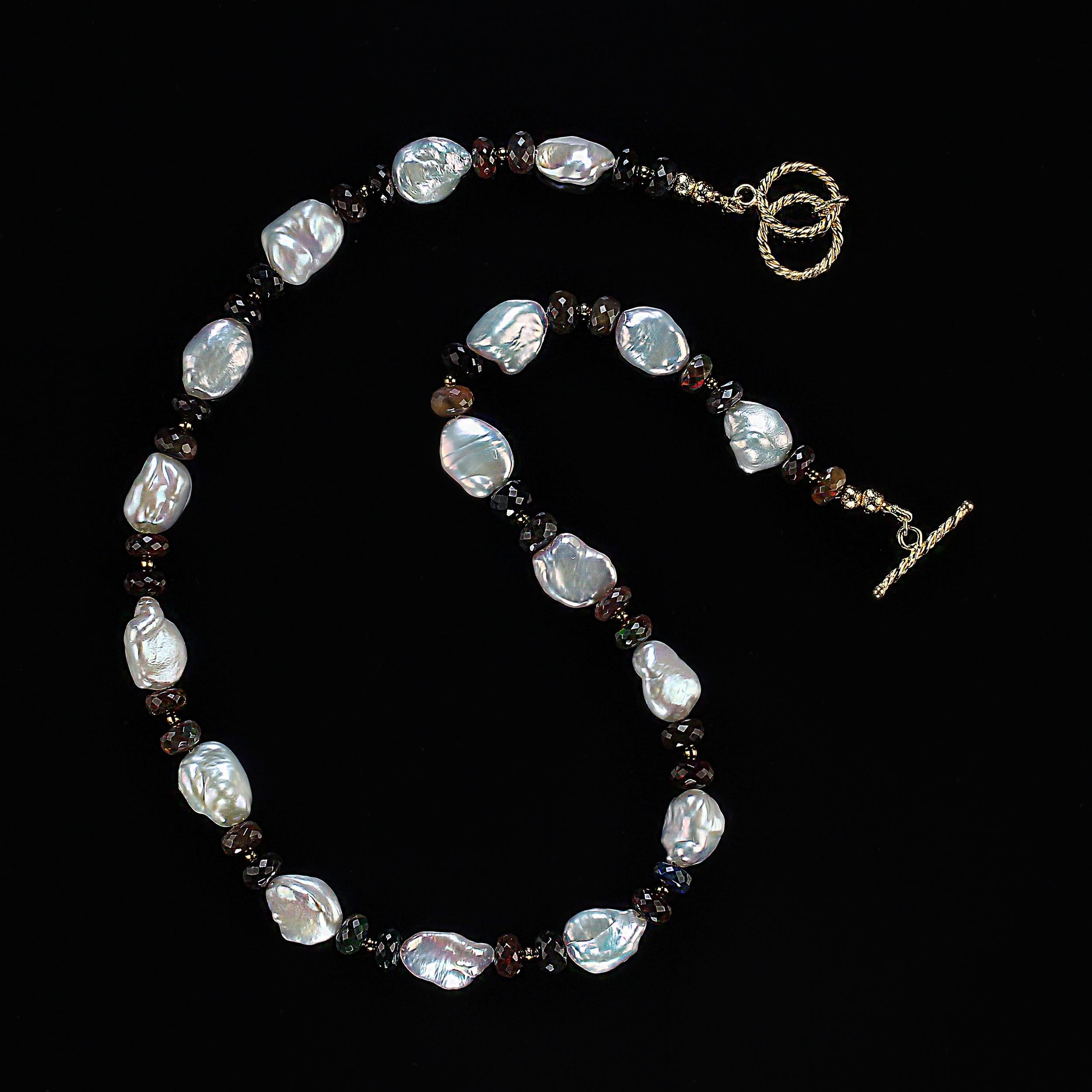 AJD 19 Inch Black Opal and White Keshi Pearl Necklace For Sale 2