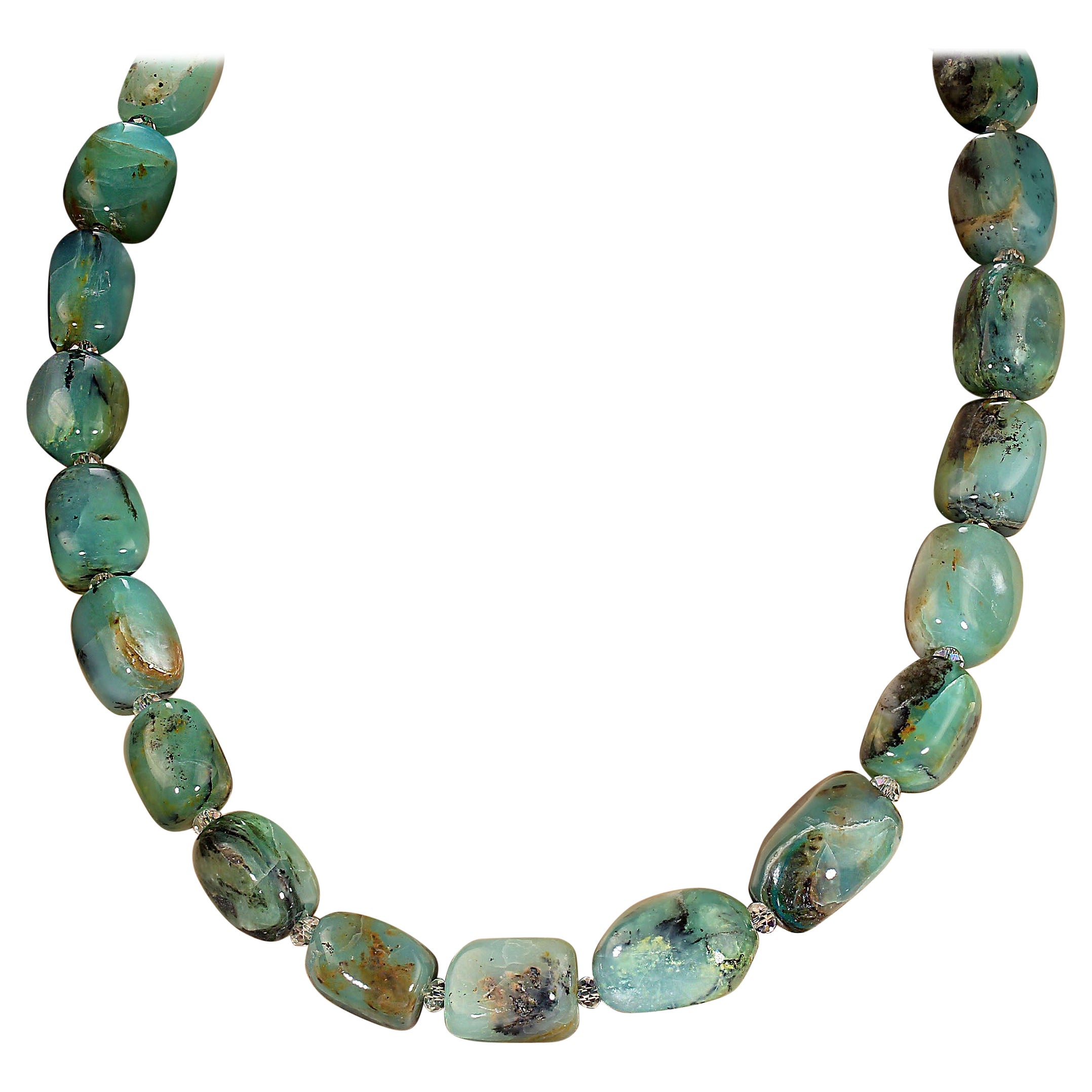 AJD Collana di pepite di opale peruviano verde-blu da 19 pollici
