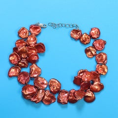 AJD 19 Inch Burnished Orange Graduated Flat Keshi Pearl Necklace  Great Gift!!