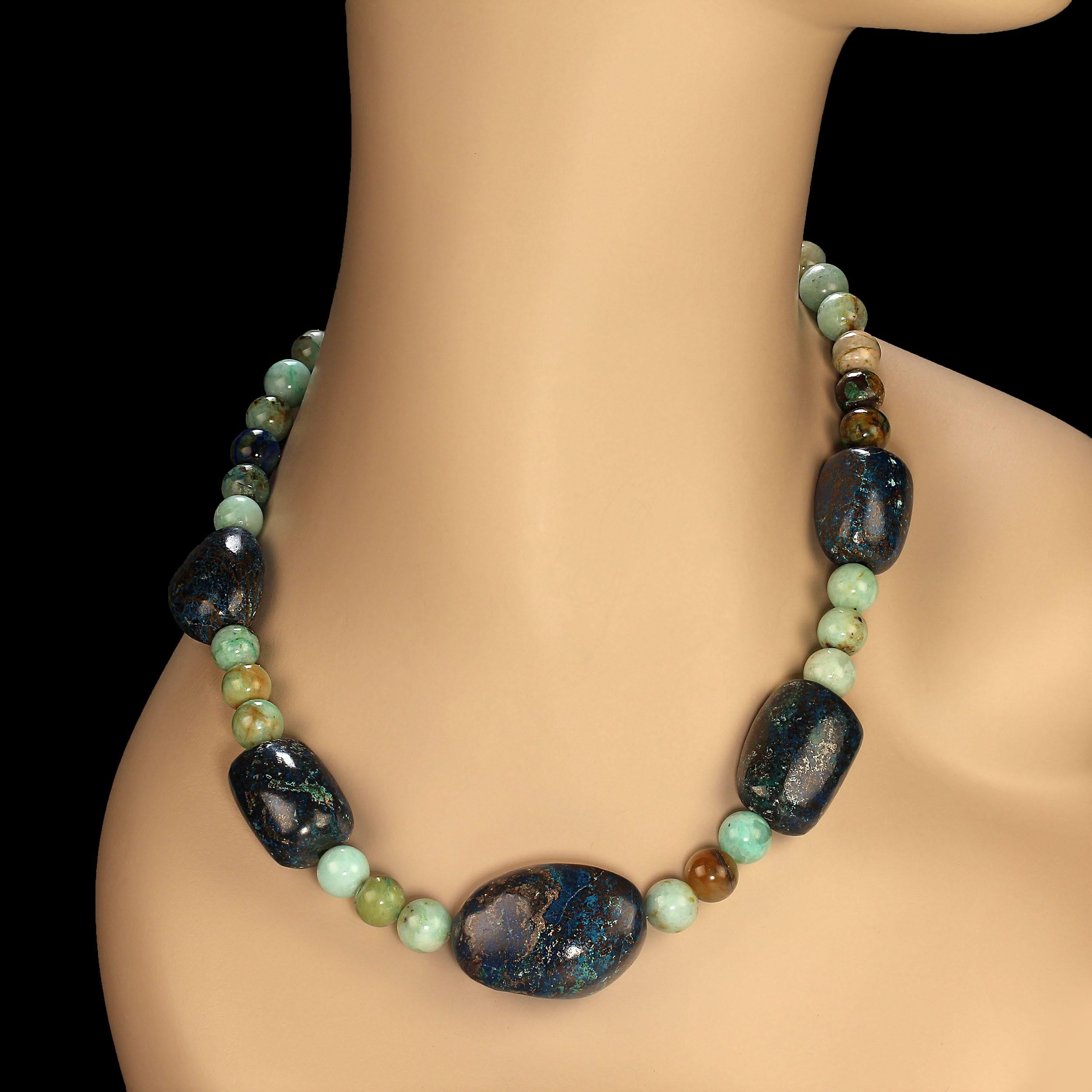 Artisan AJD 19 Inch Chrysocolla Statement necklace with Gorgeous Focal pieces Great Gift For Sale