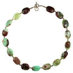 AJD 19-Inch Chrysophrase Smooth Oval Tablet Necklace
