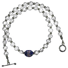 Aria Jewelry Design 19-Inch White Pearl and Cloisonné Necklace