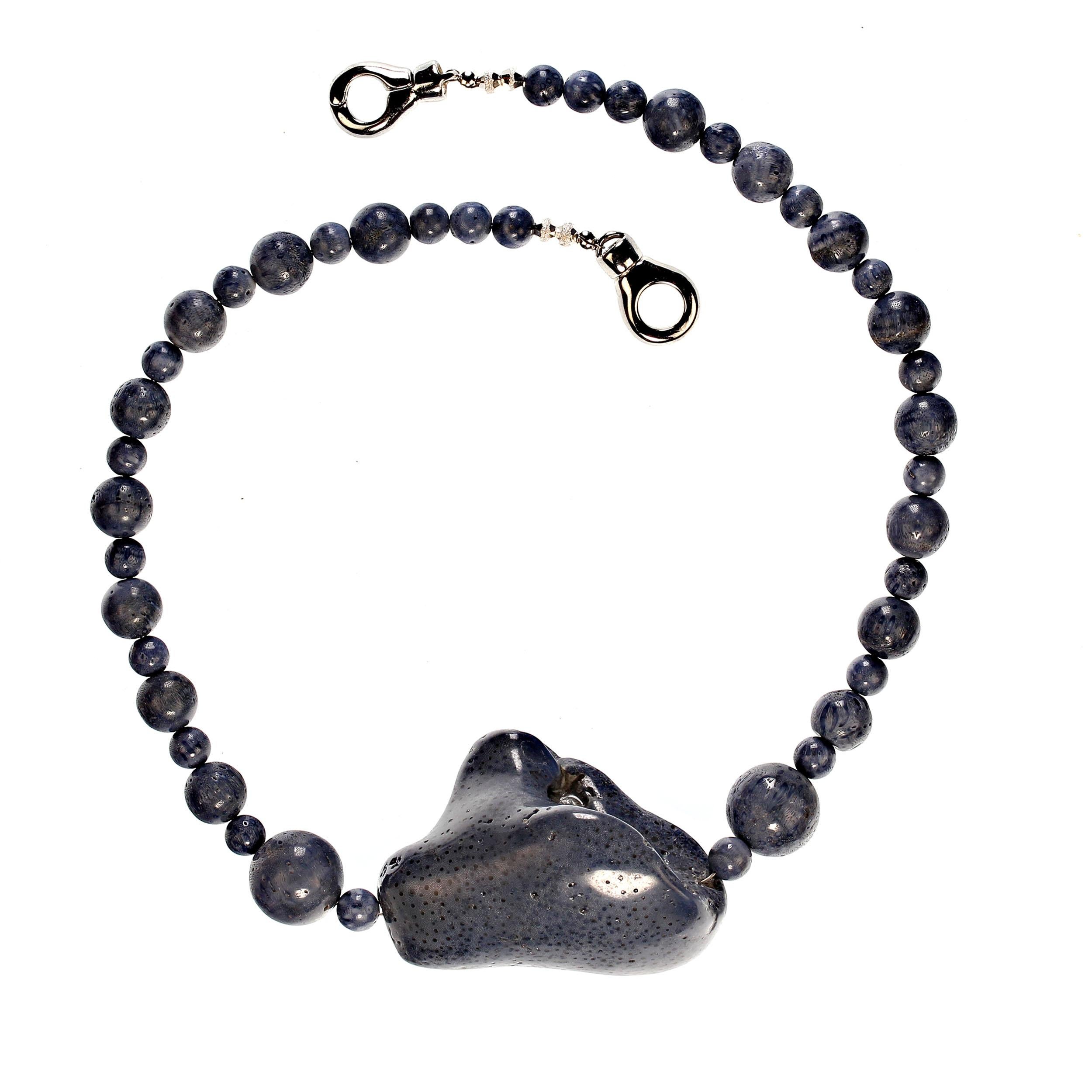 Artisan AJD 19 Inch Fabulous Blue Coral Necklace with huge Freeform Focal  Great  Gift! For Sale