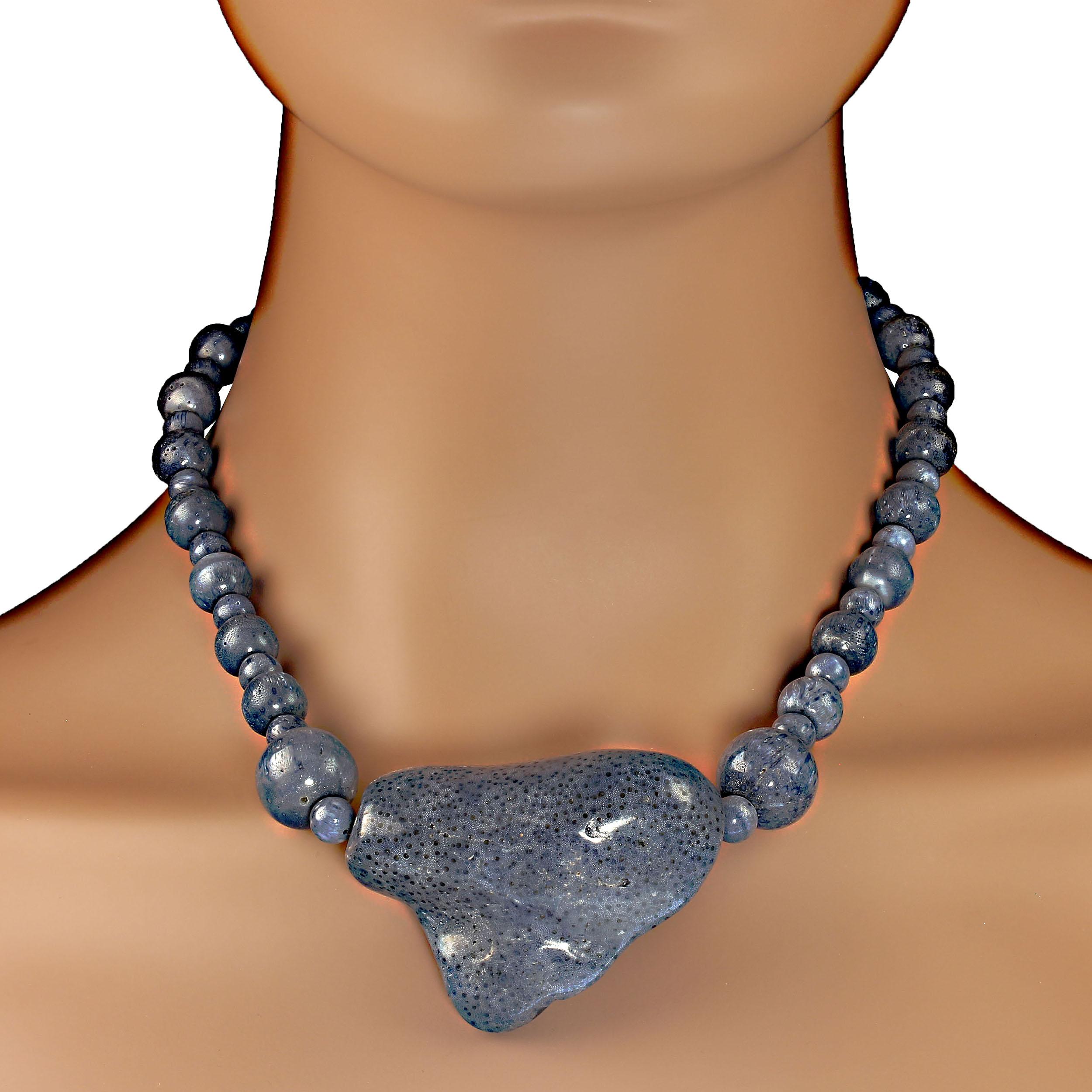AJD 19 Inch Fabulous Blue Coral Necklace with huge Freeform Focal  Great  Gift! In New Condition For Sale In Raleigh, NC