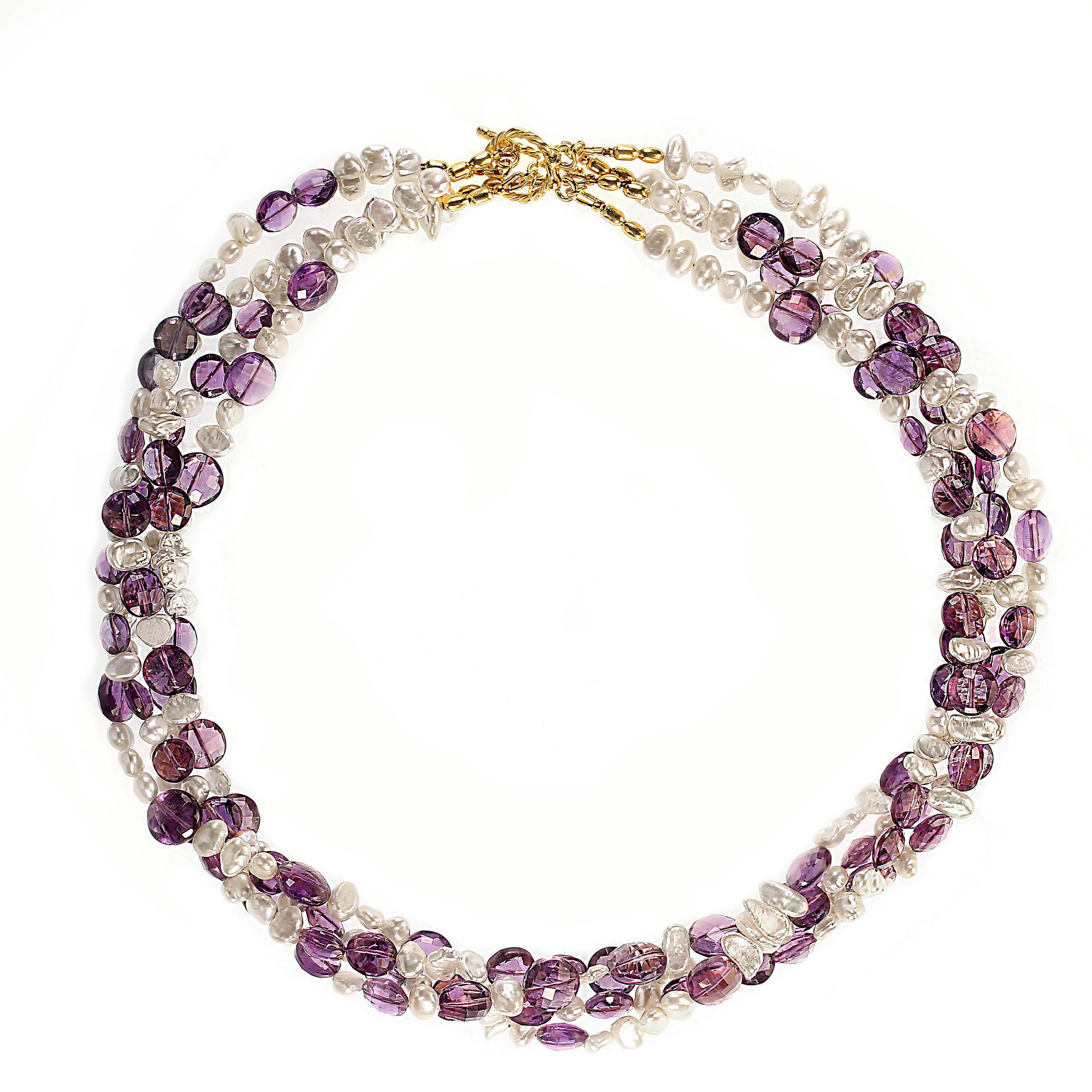 AJD 19 Zoll Vierstrang-Halskette aus Münzförmigem Amethyst und Perlen im Angebot 4