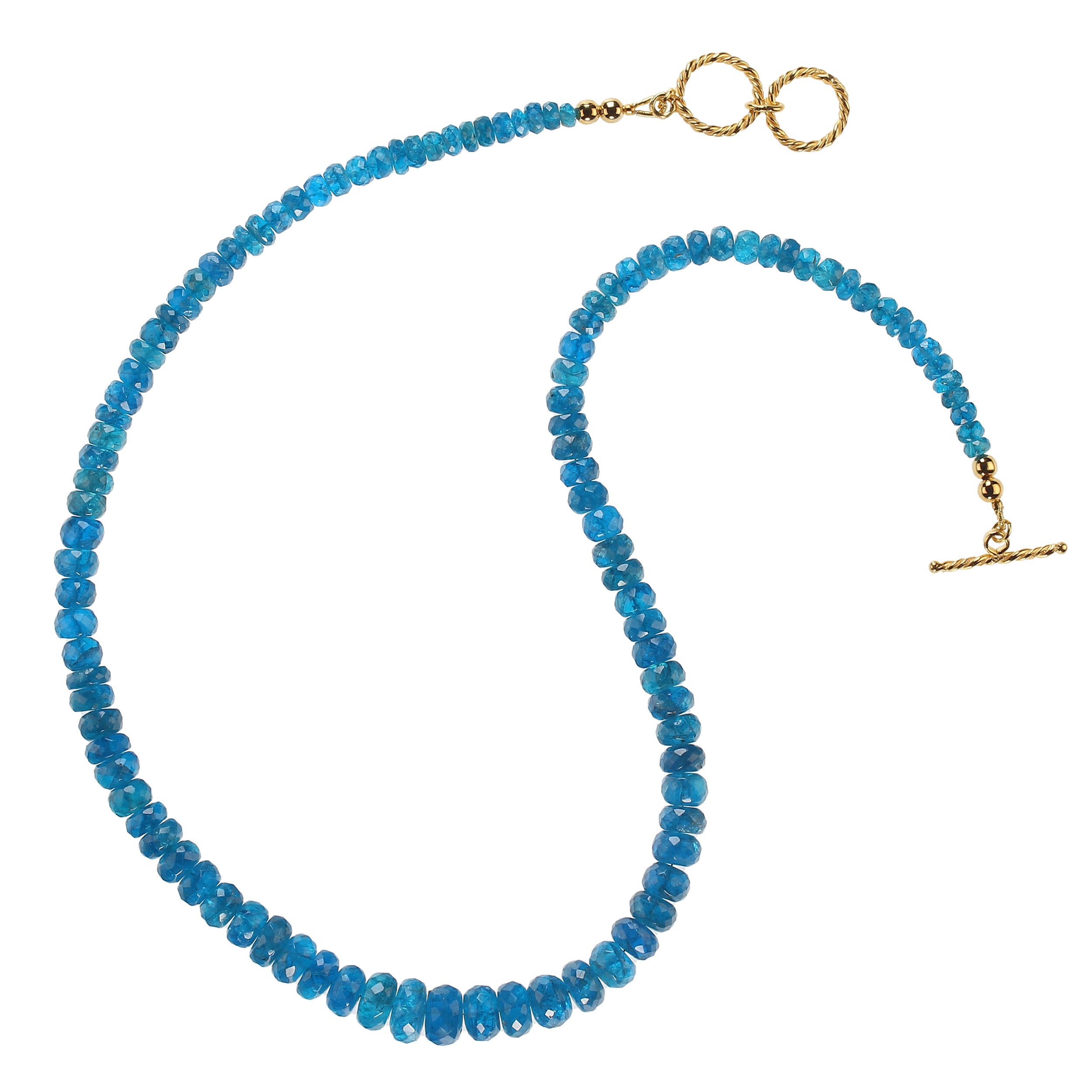 Artisan AJD 19 Inch Gorgeous Graduated Rondelles of Neon Apatite Necklace For Sale
