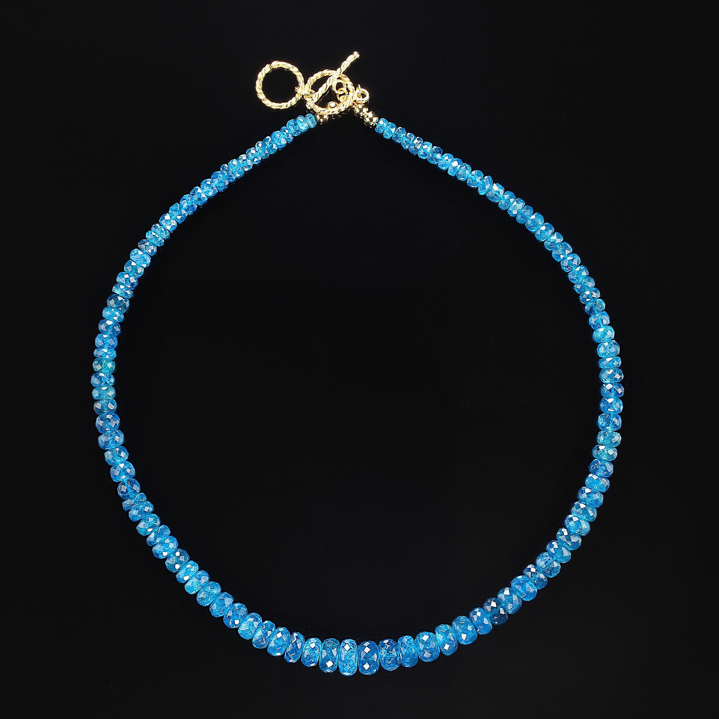 Bead AJD 19 Inch Gorgeous Graduated Rondelles of Neon Apatite Necklace For Sale