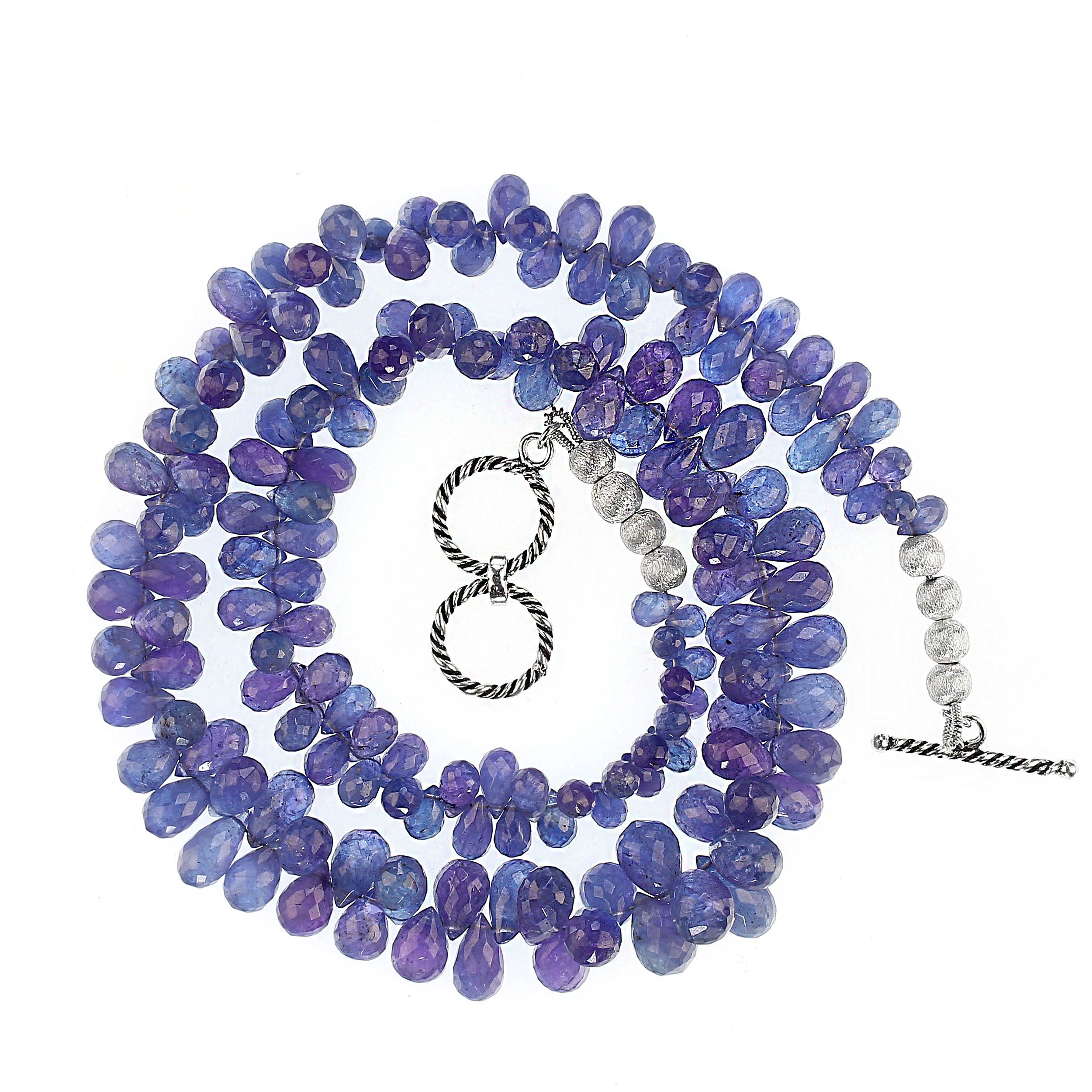 Artigiano AJD Collana di tanzanite graduata da 19 pollici Briolettes blu-viola traslucide in vendita