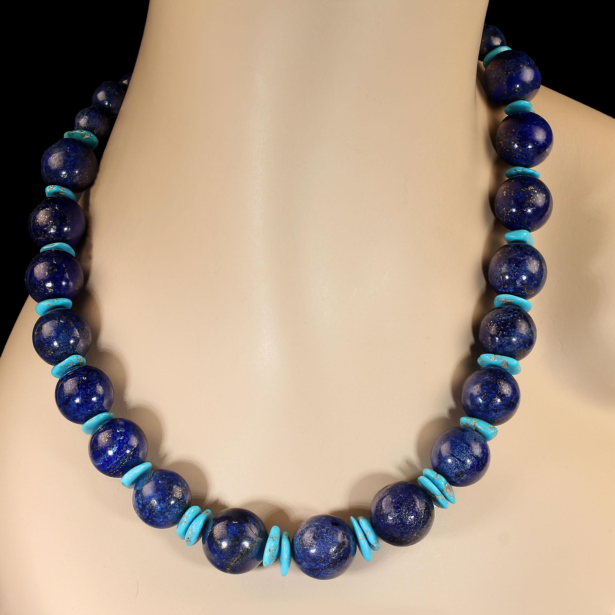 AJD 19 Inch Lapis Lazuli and Sleeping Beauty Turquoise Necklace For Sale 4