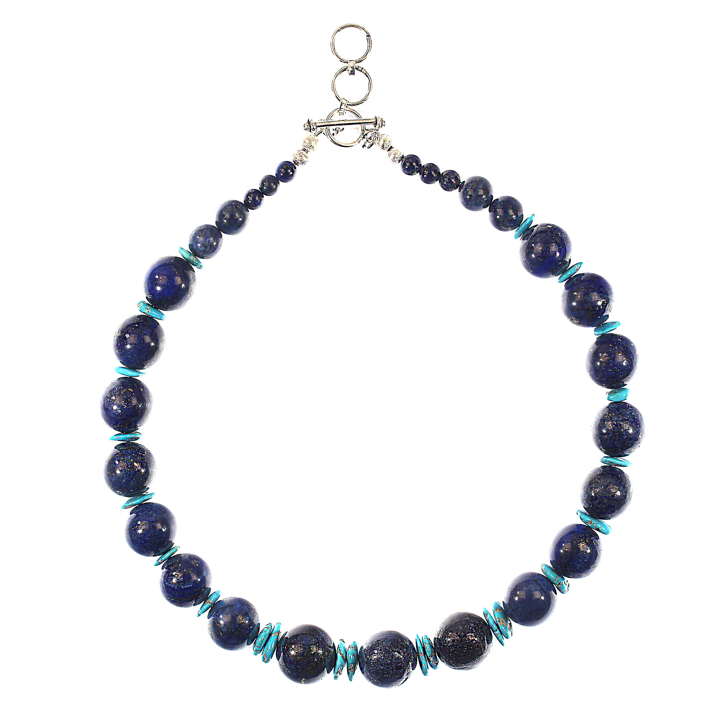  Elegant 19-Inch Lapis Lazuli Necklace with Sleeping Beauty Turquoise Accents

Indulge in timeless sophistication with this stunning 19-inch necklace, featuring highly polished, smooth round beads of deep blue lapis lazuli. Each bead showcases the