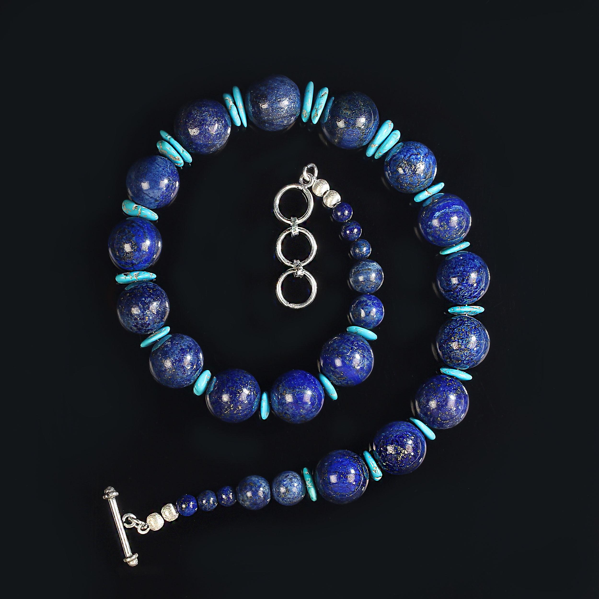 Artisan AJD 19 Inch Lapis Lazuli and Sleeping Beauty Turquoise Necklace For Sale
