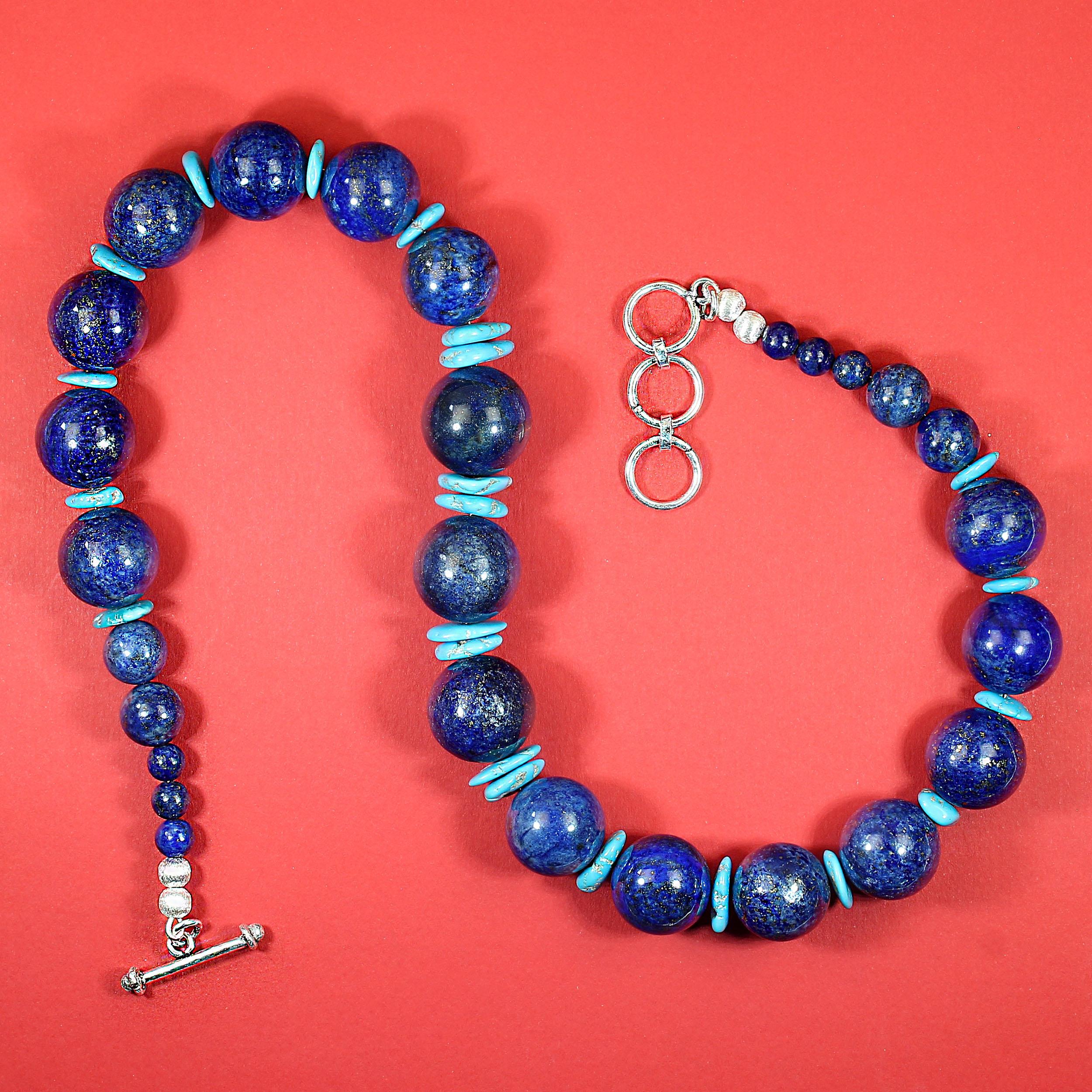 Women's or Men's AJD 19 Inch Lapis Lazuli and Sleeping Beauty Turquoise Necklace For Sale