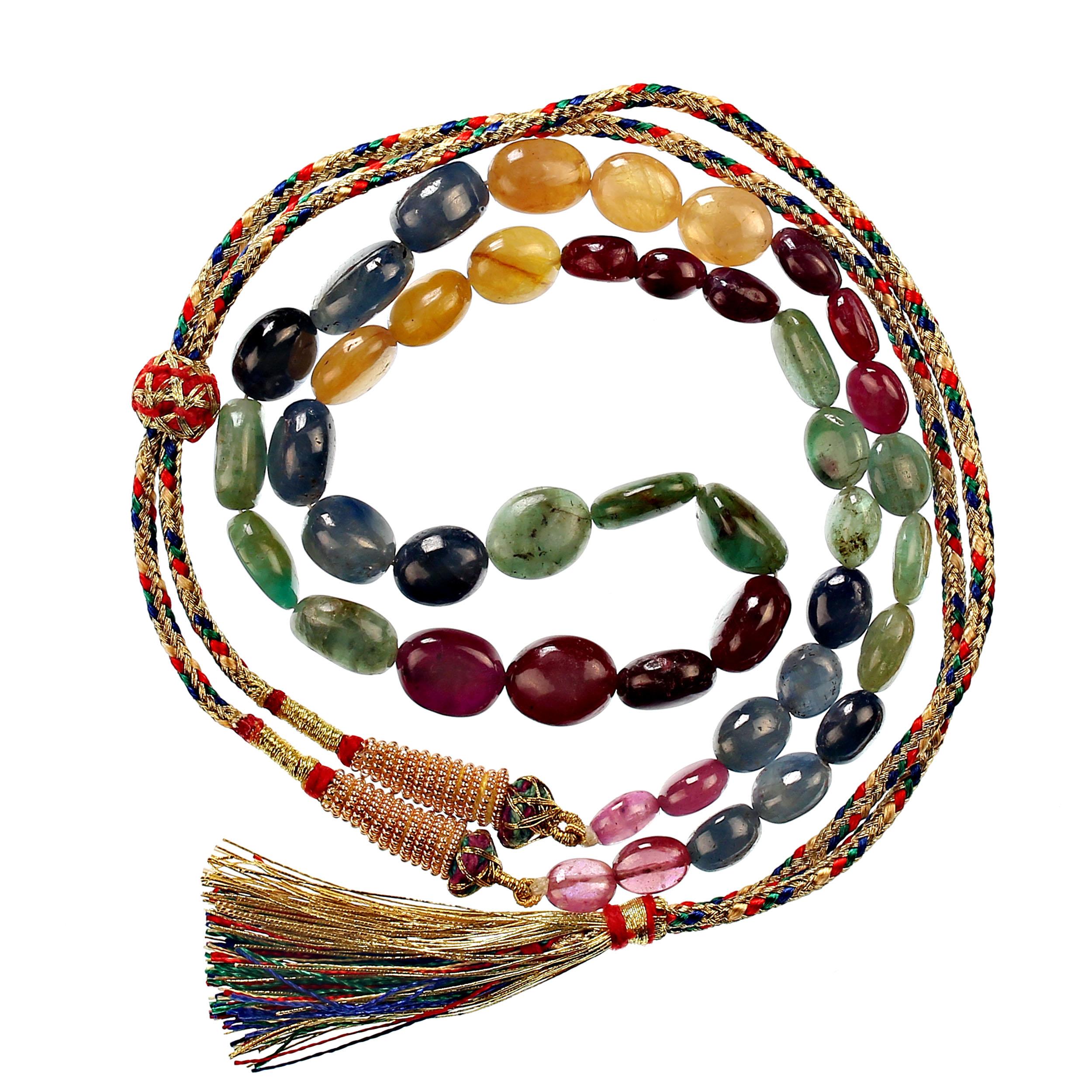 Women's or Men's AJD 19 Inch Multi Color Beaded Sapphire Necklace   Great Gift! For Sale