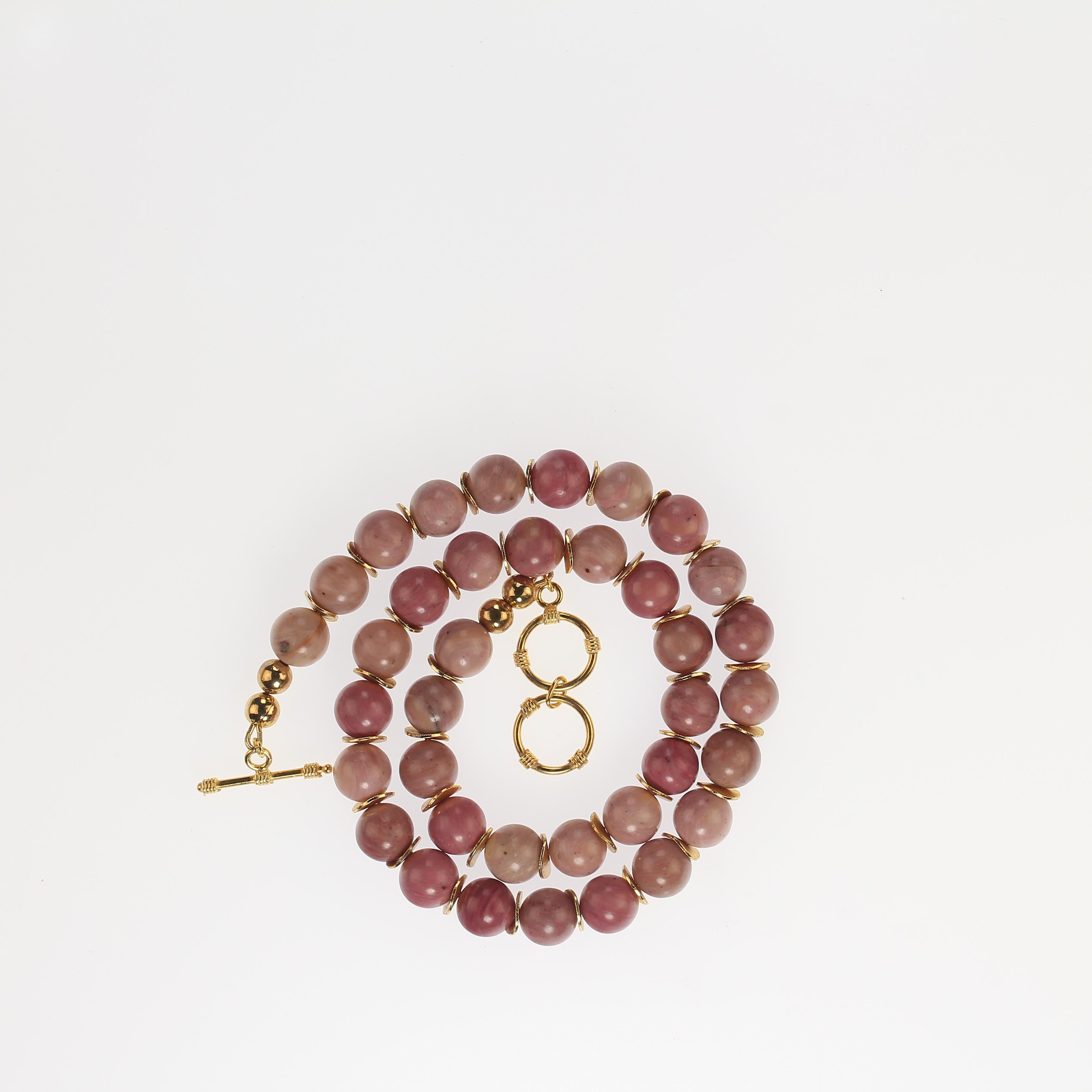 Bead AJD 19 Inch Natural Rhodonite Necklace For Sale
