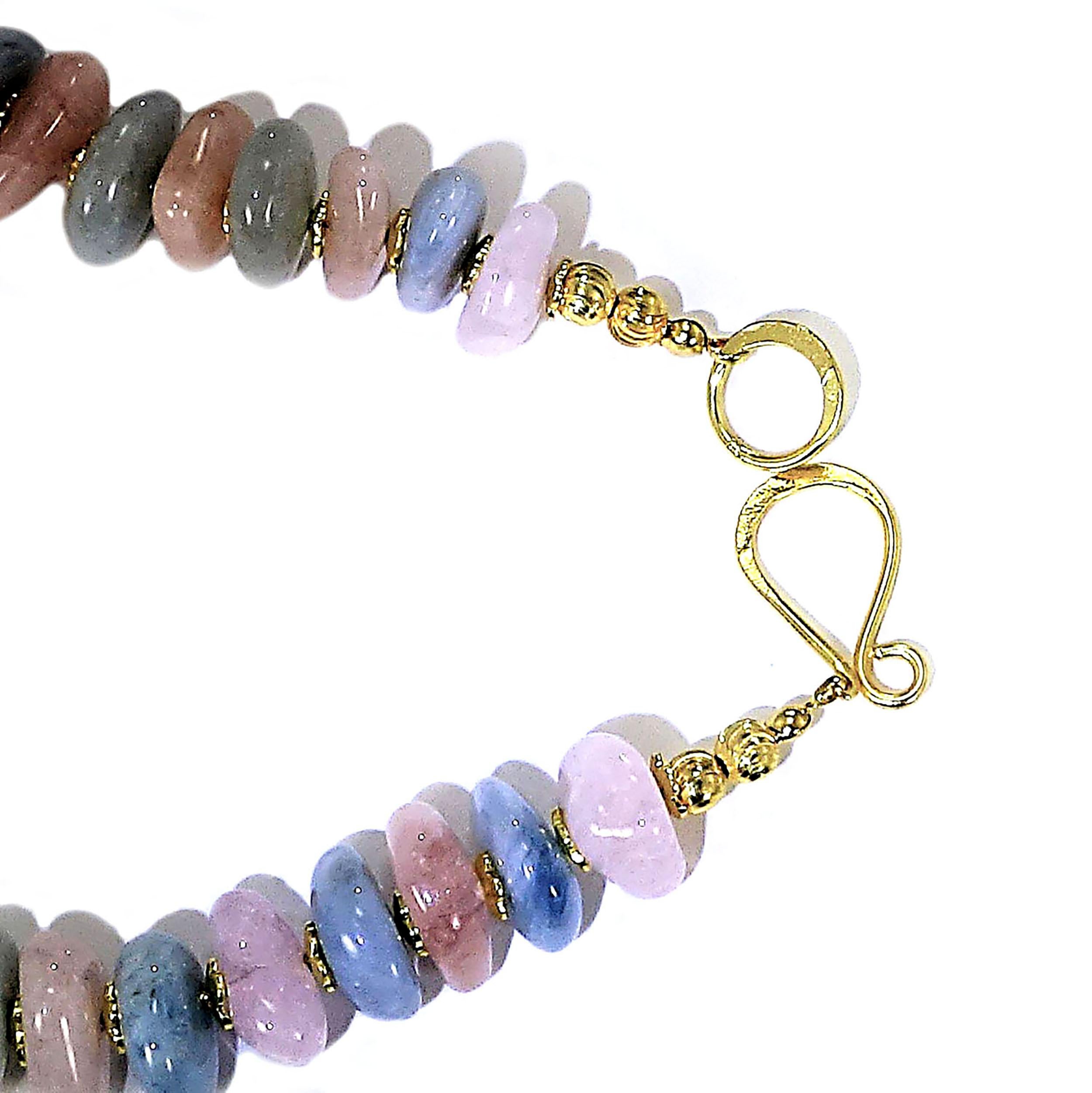 Artisan AJD 19 Inch Polished Nuggets of Pink and Blue Beryl Necklace March Birthstone For Sale