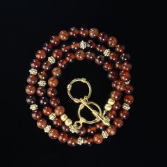 AJD Collier rare en grenat hessonite de 19 pouces avec accents dorés