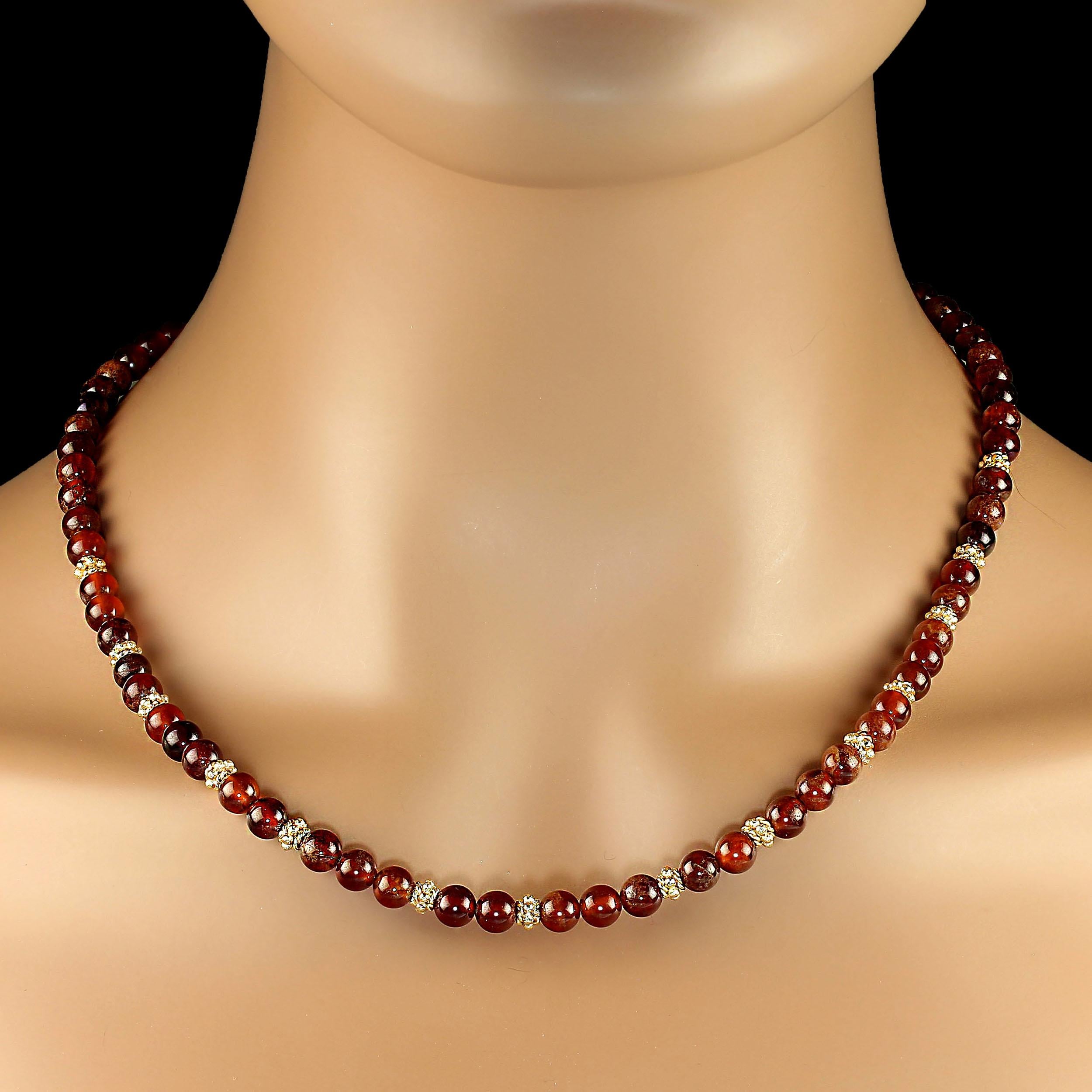 Artisan AJD 19 Inch Rare Hessonite Garnet Necklace with Goldy Accents For Sale