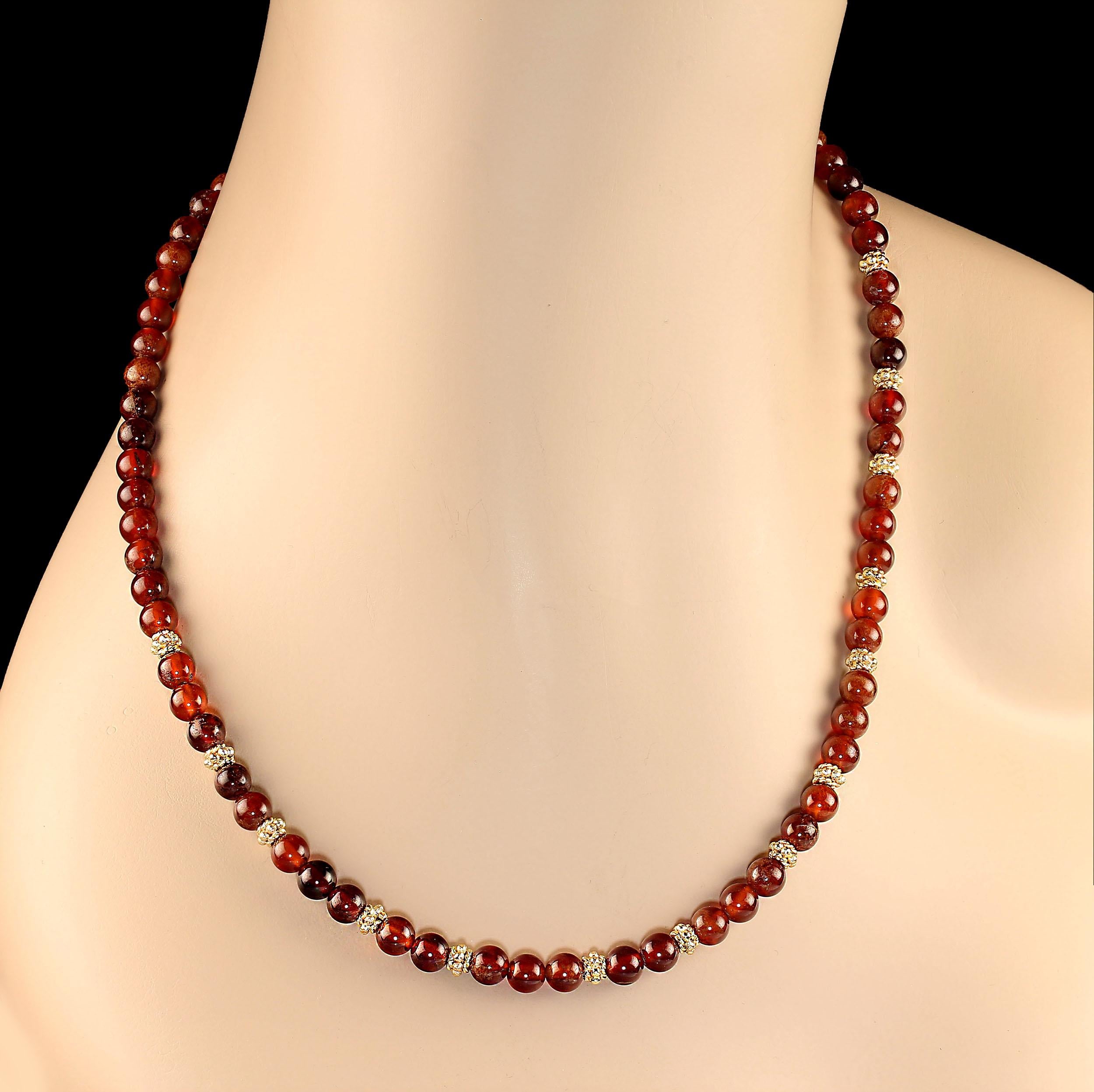 Bead AJD 19 Inch Rare Hessonite Garnet Necklace with Goldy Accents For Sale