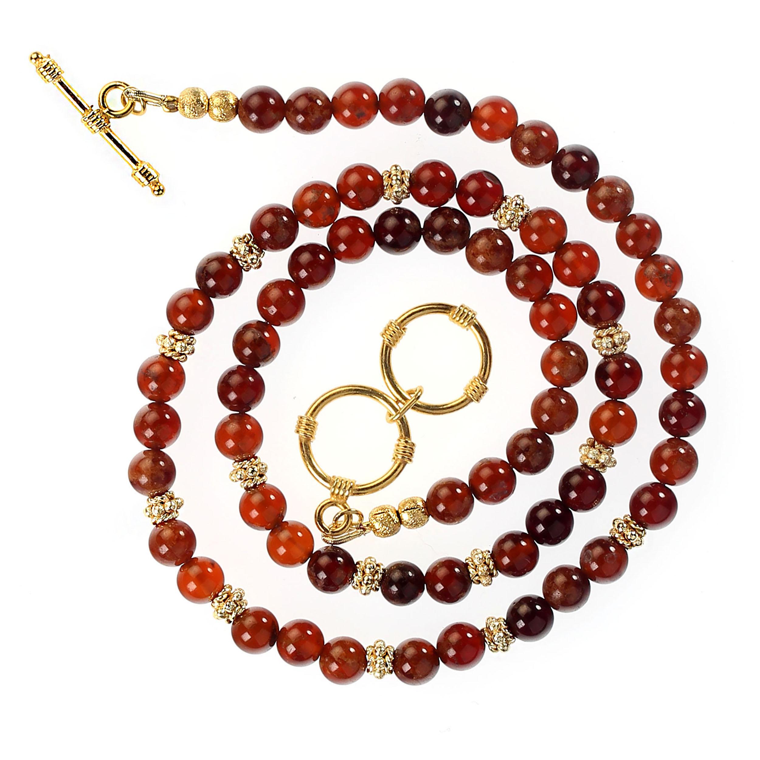 AJD 19 Inch Rare Hessonite Garnet Necklace with Goldy Accents In New Condition For Sale In Raleigh, NC
