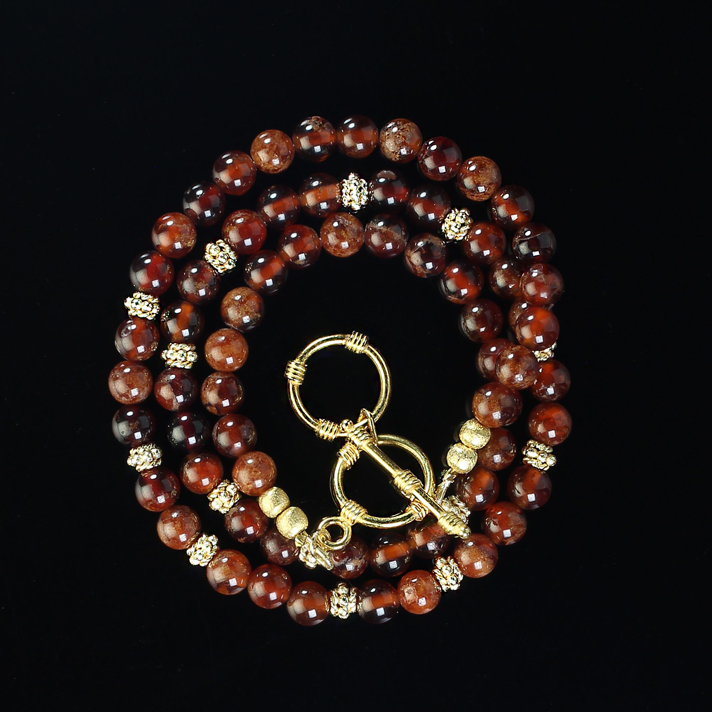 AJD 19 Inch Rare Hessonite Garnet Necklace with Goldy Accents For Sale 1