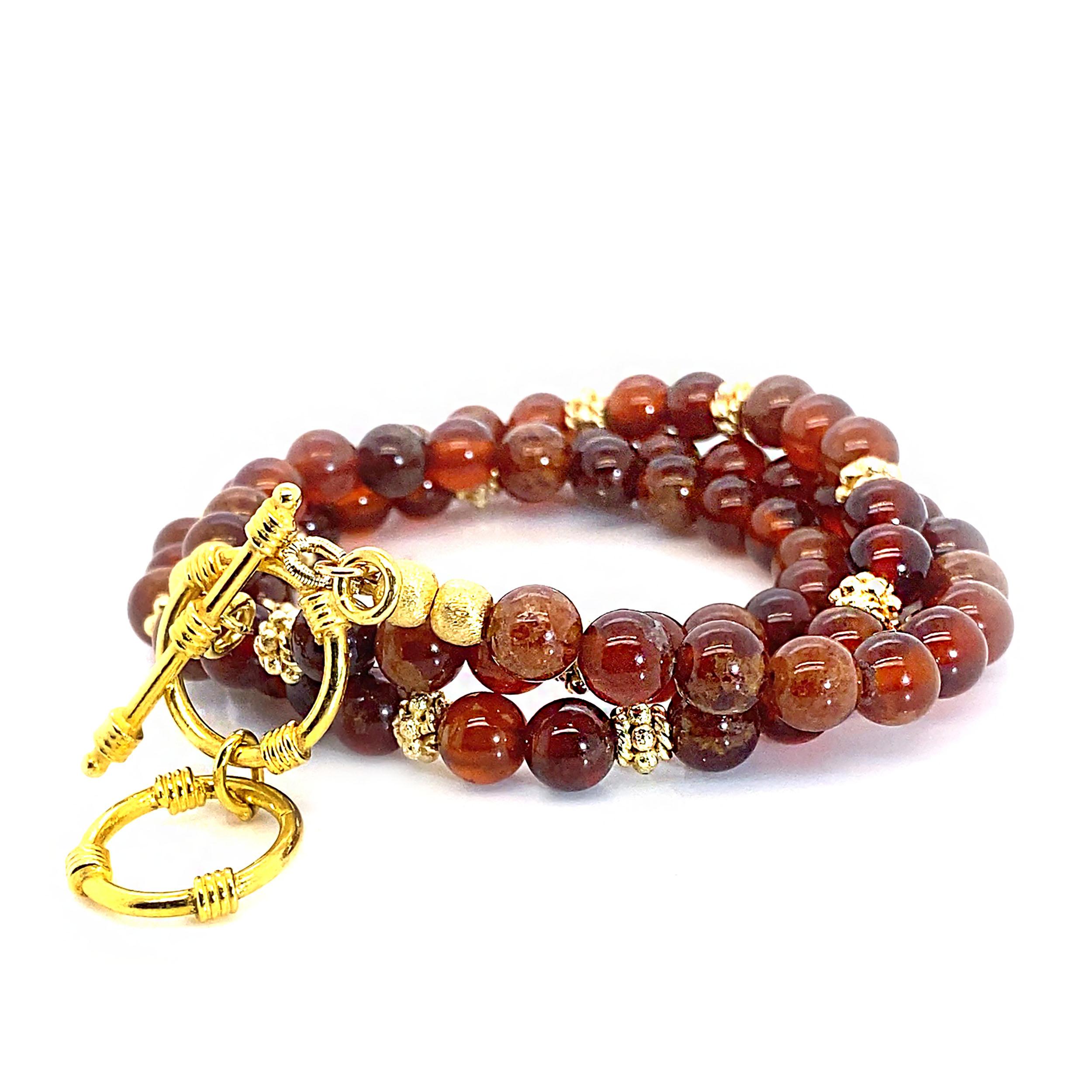 AJD 19 Inch Rare Hessonite Garnet Necklace with Goldy Accents For Sale 2