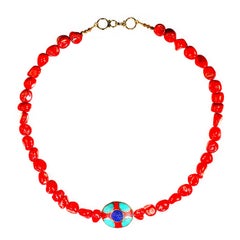 19-Inch Red Bamboo Coral Nugget Necklace by Aria Jewelry Design