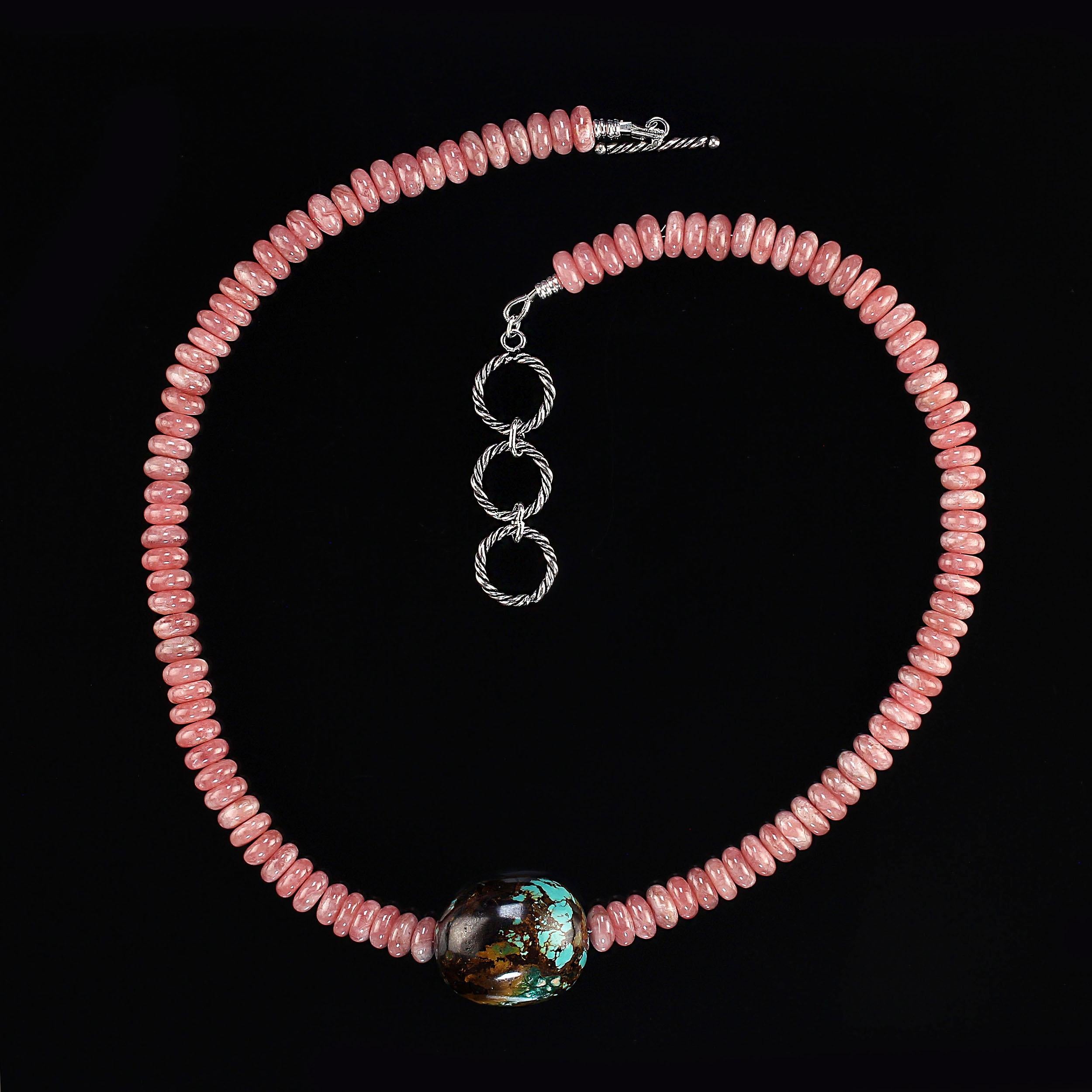 Ajd 19 Inch Rhodochrosite Necklace With Turquoise Focal 3