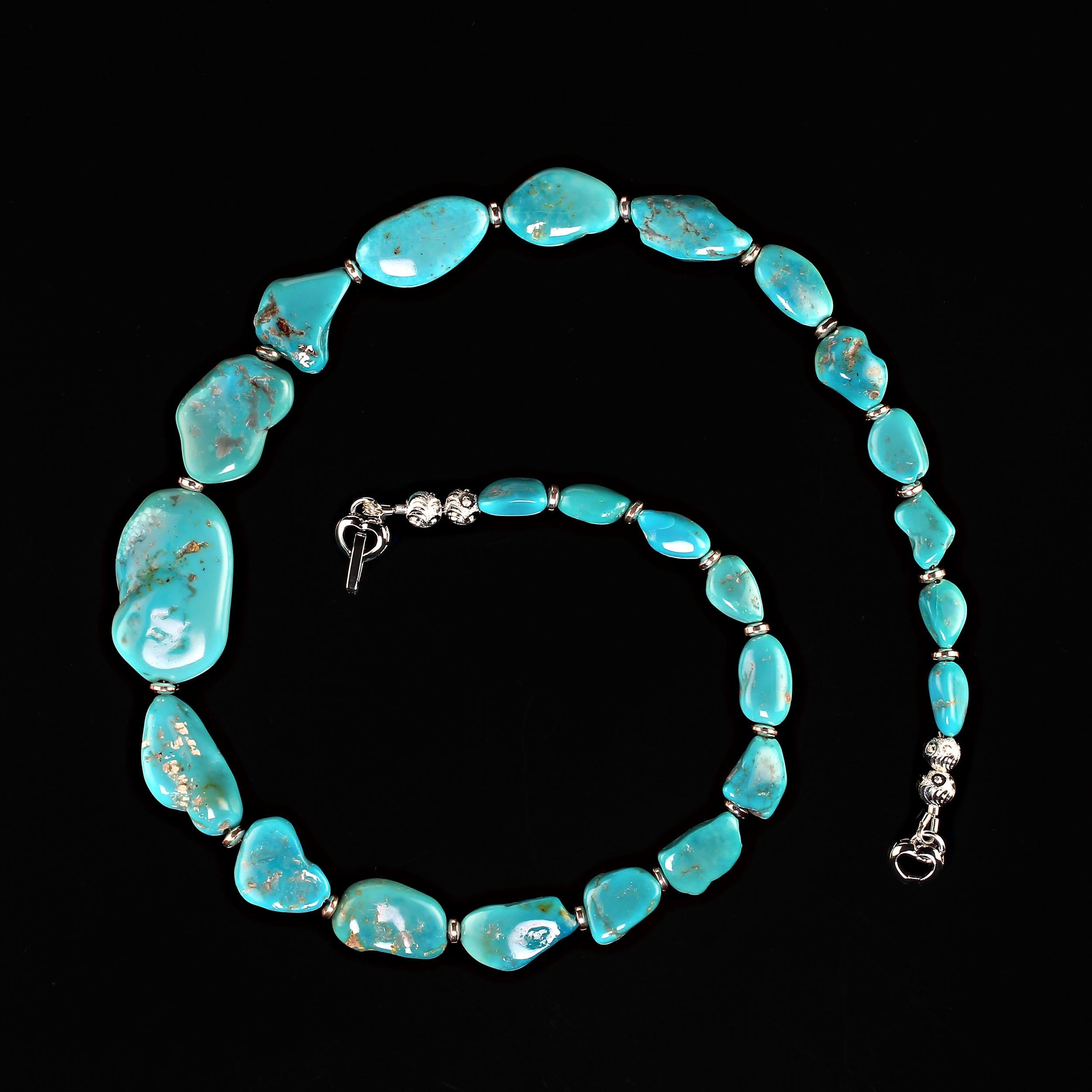 AJD 19 Inch Sleeping Beauty Turquoise Nugget necklace  Great Gift! In New Condition For Sale In Raleigh, NC