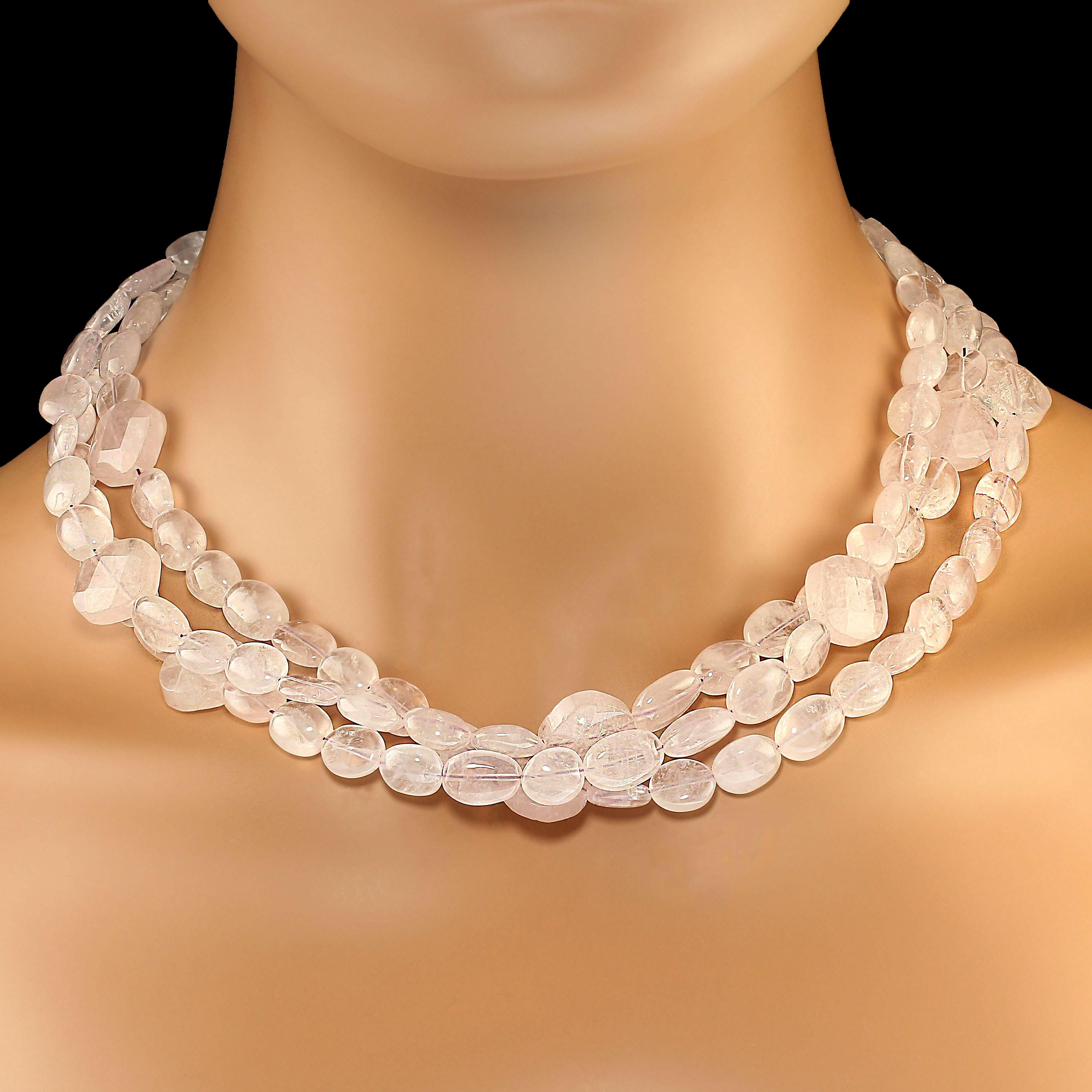 Artisan AJD 19 Inch Three strand  Glowing Rose Quartz necklace For Sale