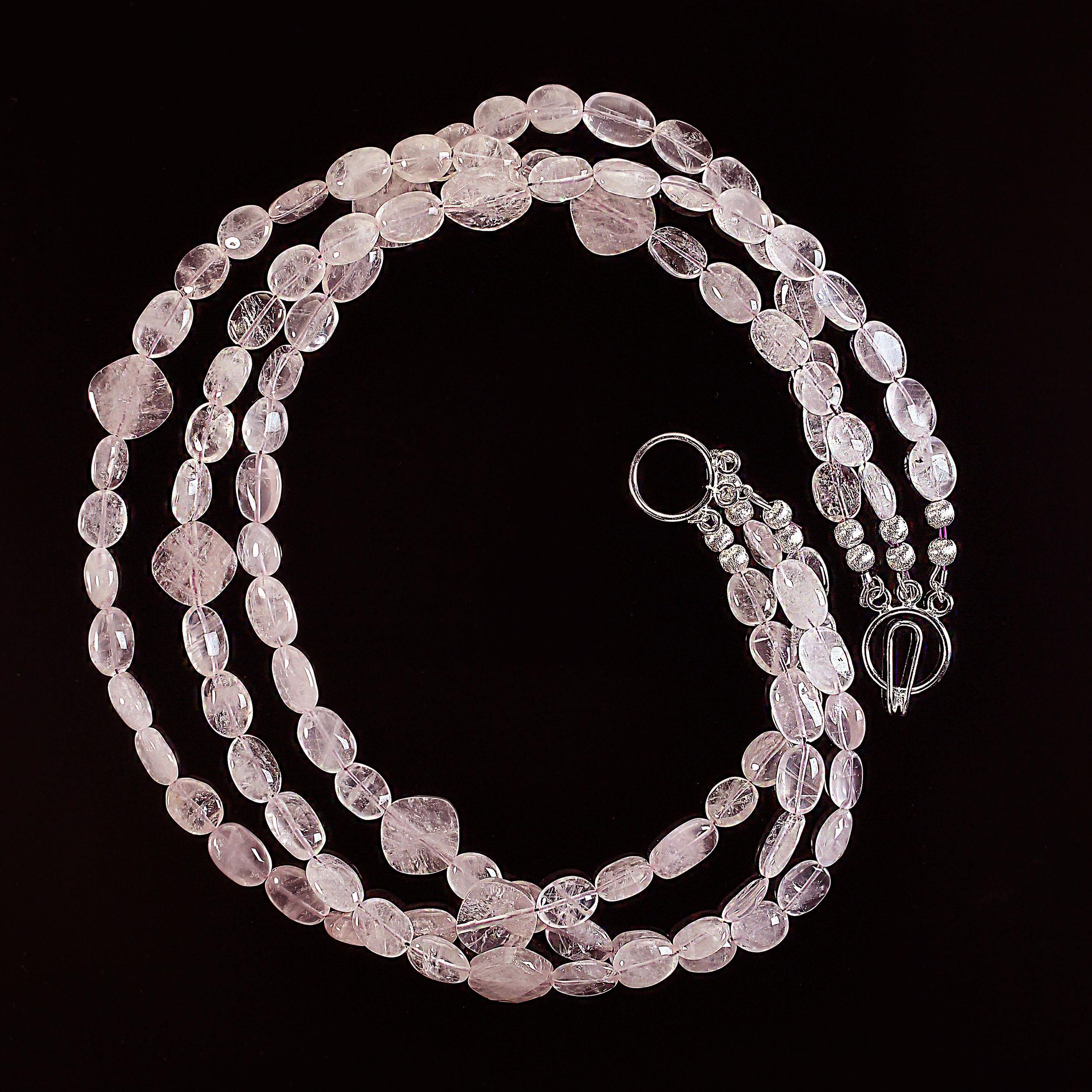 Bead AJD 19 Inch Three strand  Glowing Rose Quartz necklace For Sale