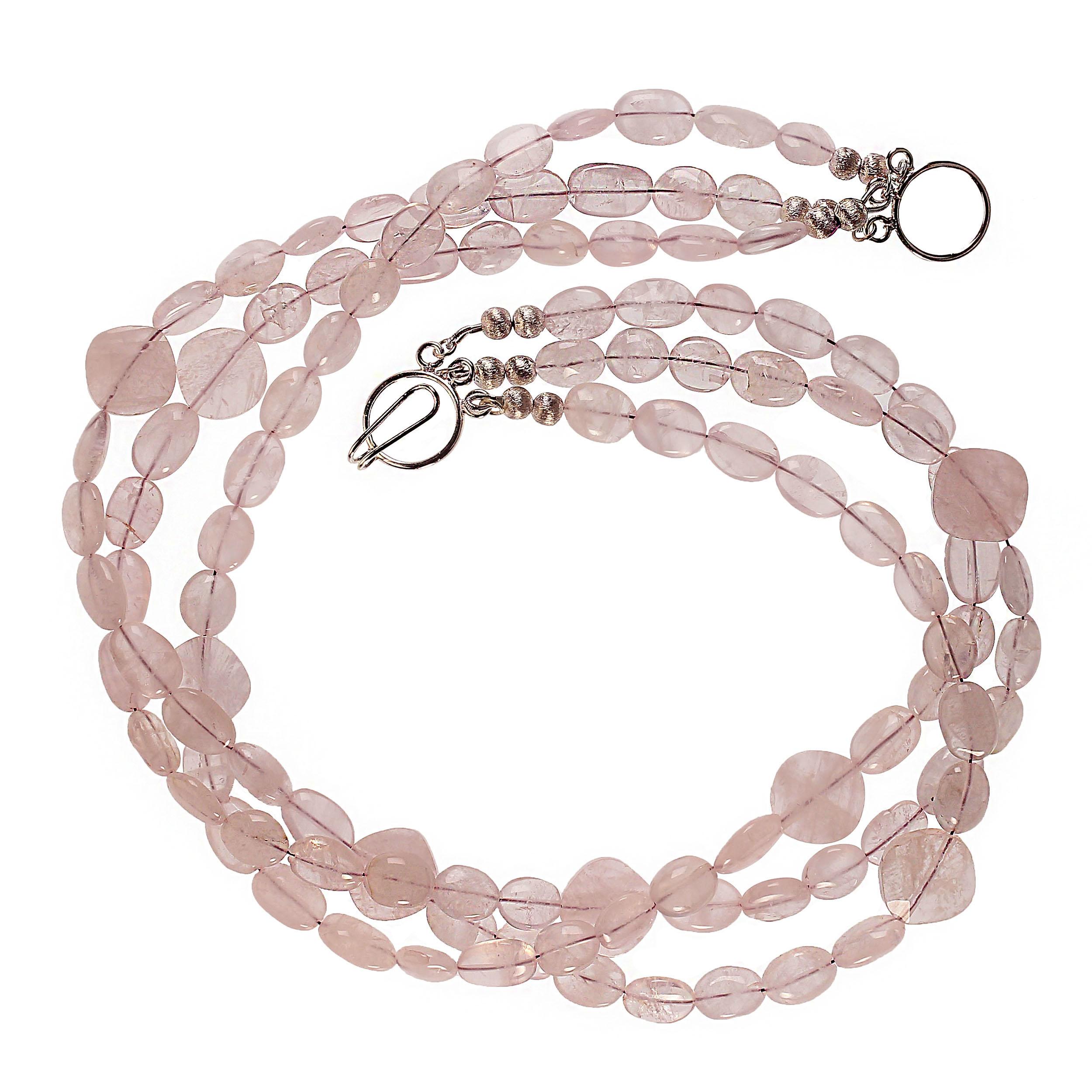 AJD 19 Inch Three strand  Glowing Rose Quartz necklace In New Condition For Sale In Raleigh, NC