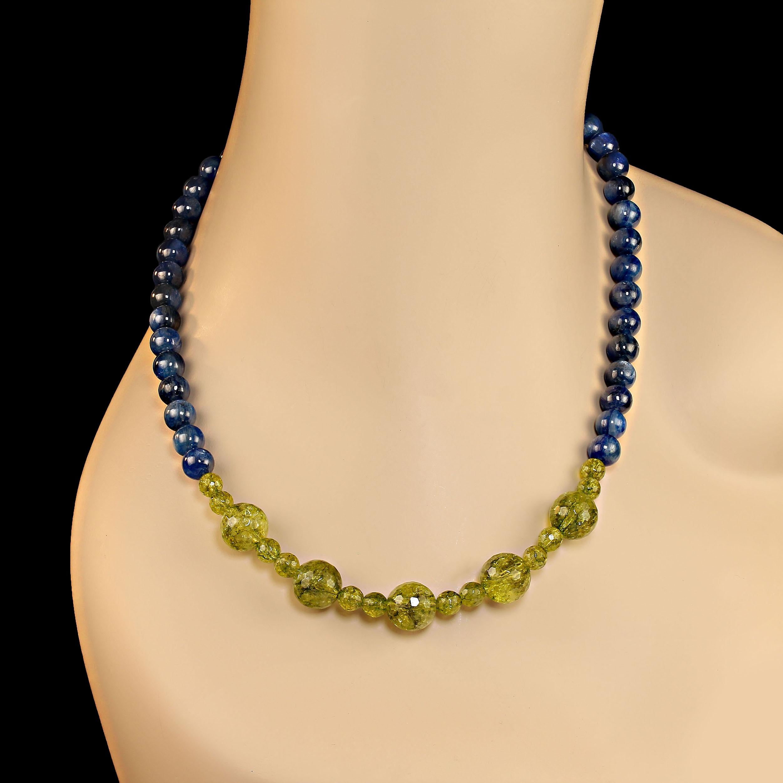 Bead AJD 19 Inch Unique Peridot and Kyanite Necklace Perfect for Winter  Great Gift! For Sale