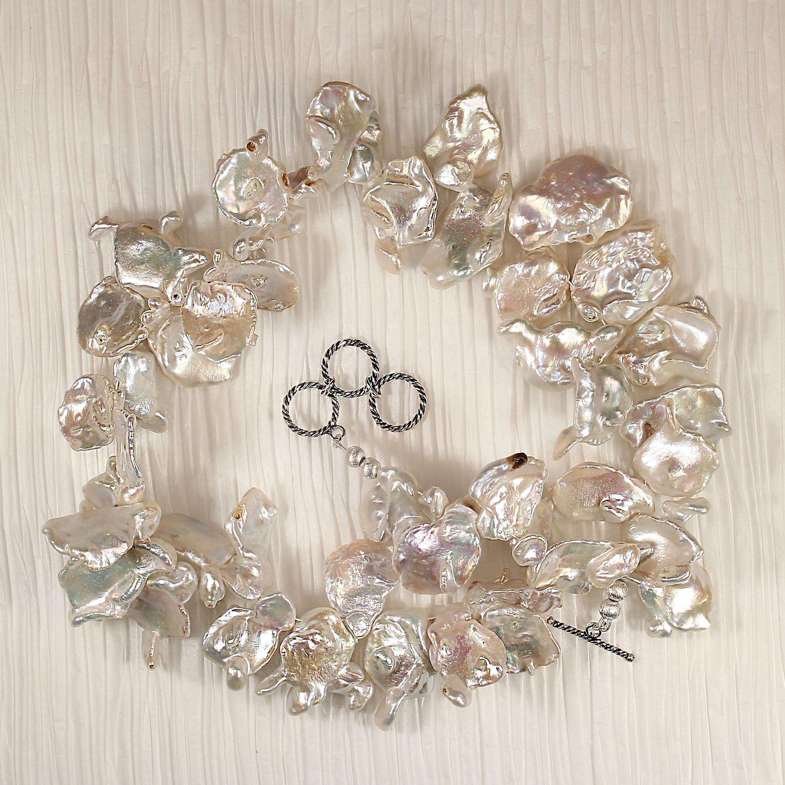 Collana di perle Keshi piatte bianche da 19 pollici AJD 4