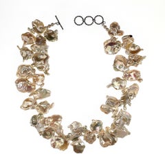 AJD 19 Inch White Flat Keshi Pearl Necklace