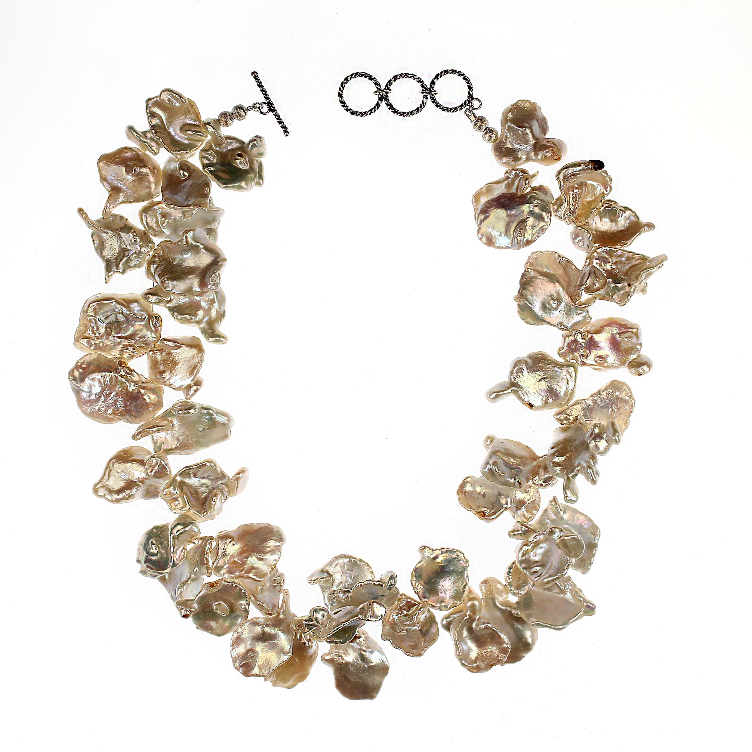 Collana di perle Keshi piatte bianche da 19 pollici AJD 2