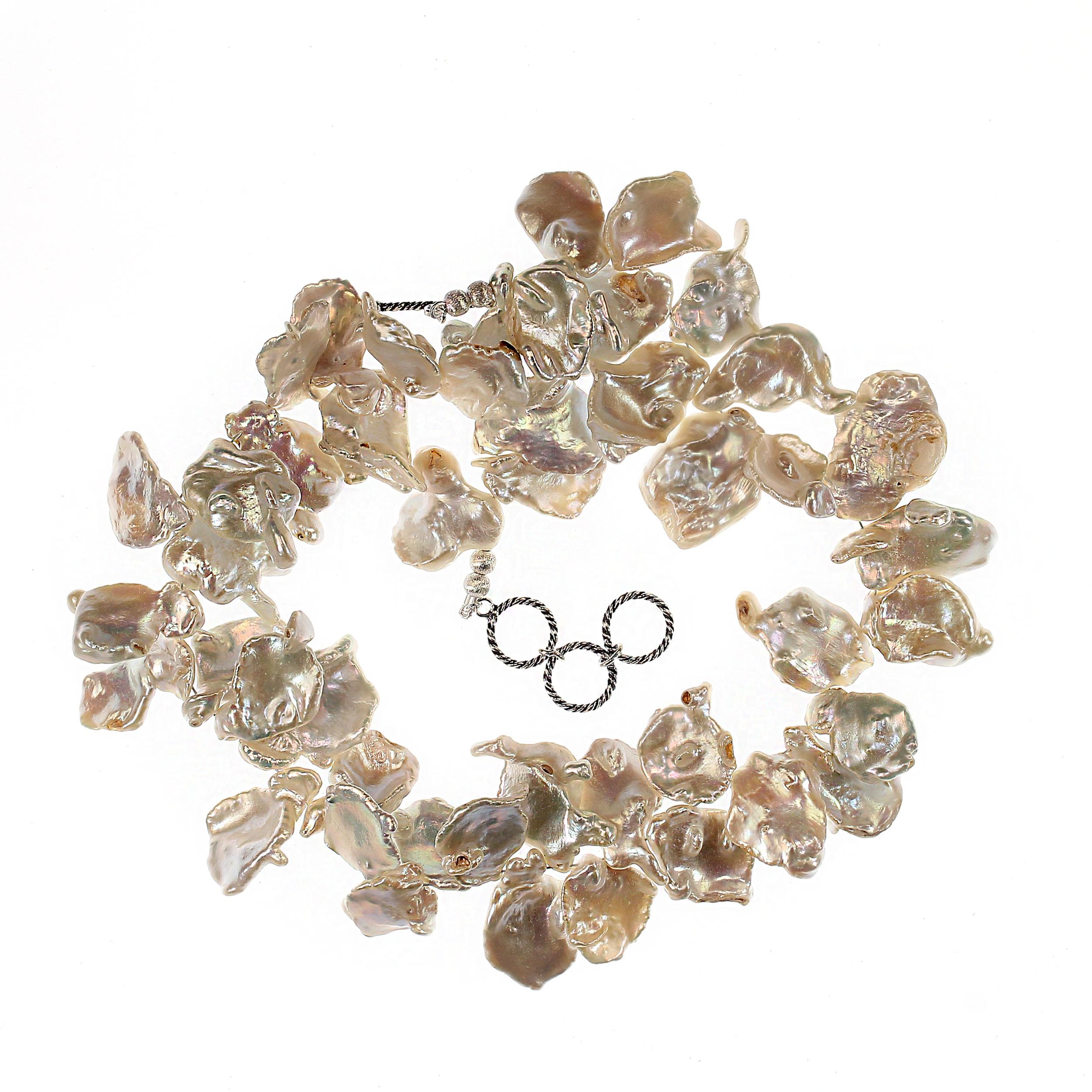 Collana di perle Keshi piatte bianche da 19 pollici AJD 3