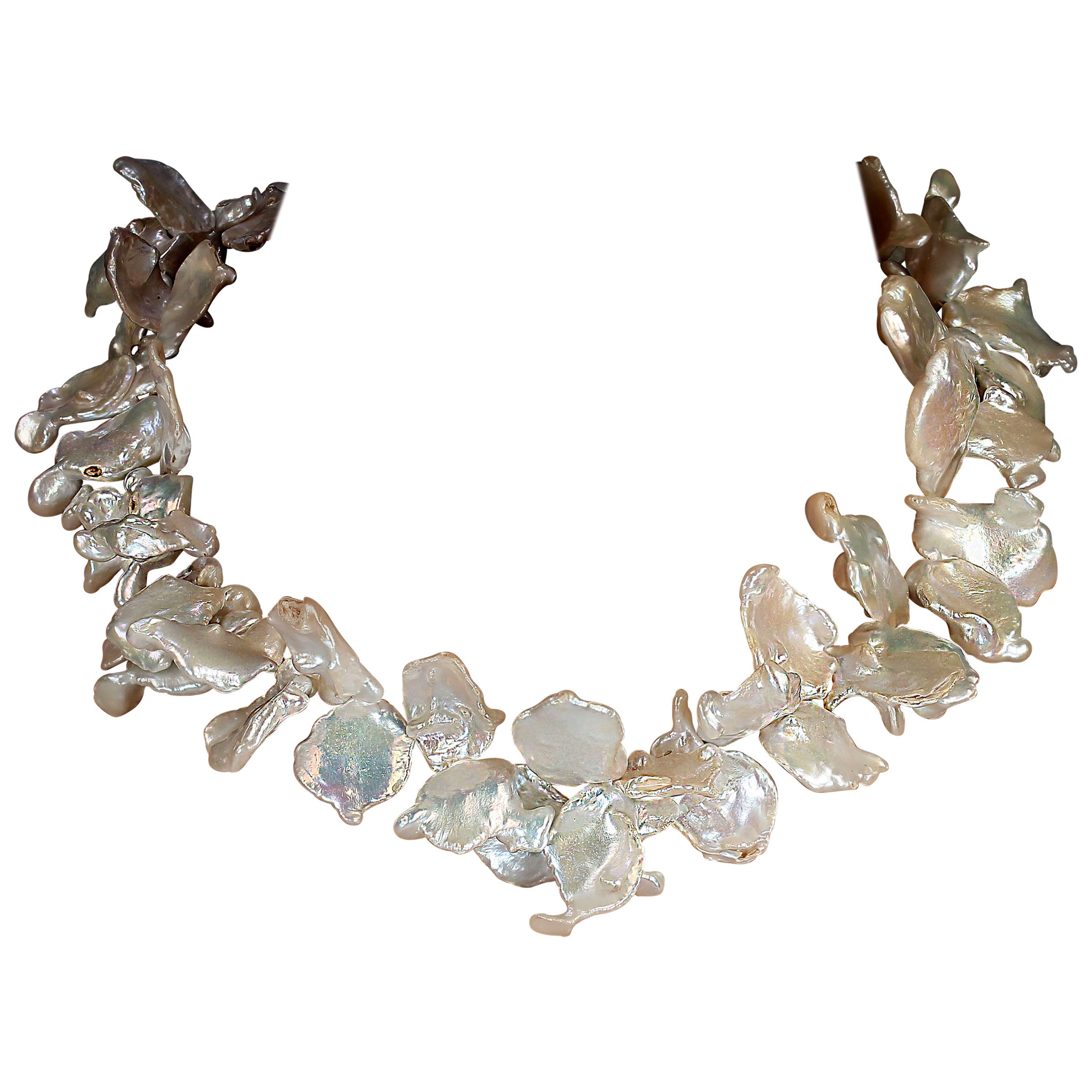 AJD 19 Inch White Flat Keshi Pearl Necklace