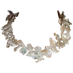 AJD 19 Inch White Flat Keshi Pearl Necklace
