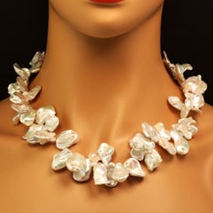 AJD 19 Inch White Iridescent Keshi Pearl Necklace