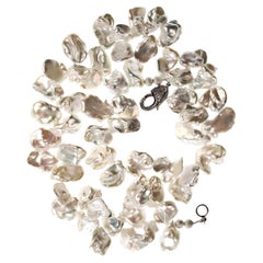AJD 19 Inch White Iridescent Keshi Pearl Necklace