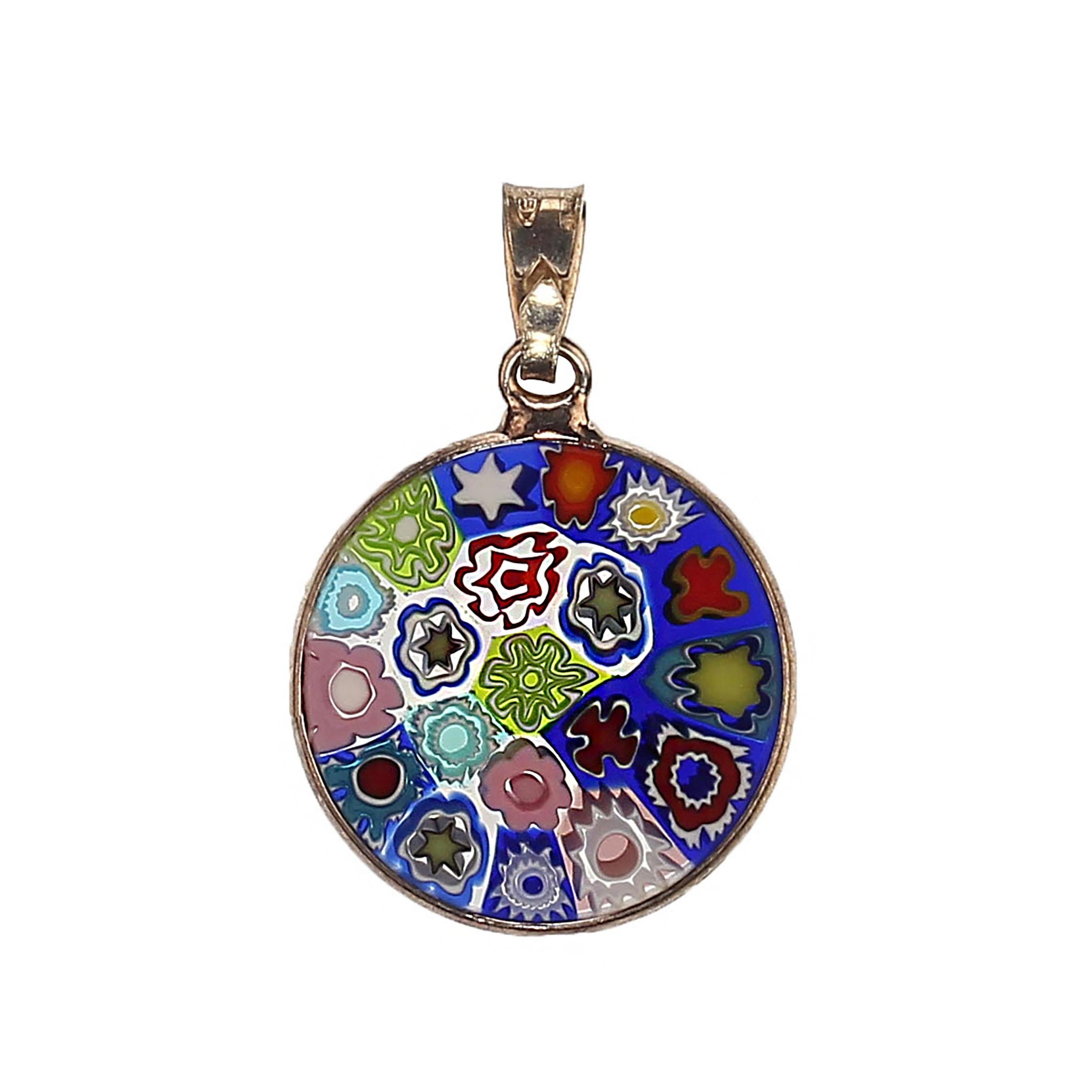 Artisan AJD 19 MM Millefiori Pendant in Sterling Silver with Gold Plate
