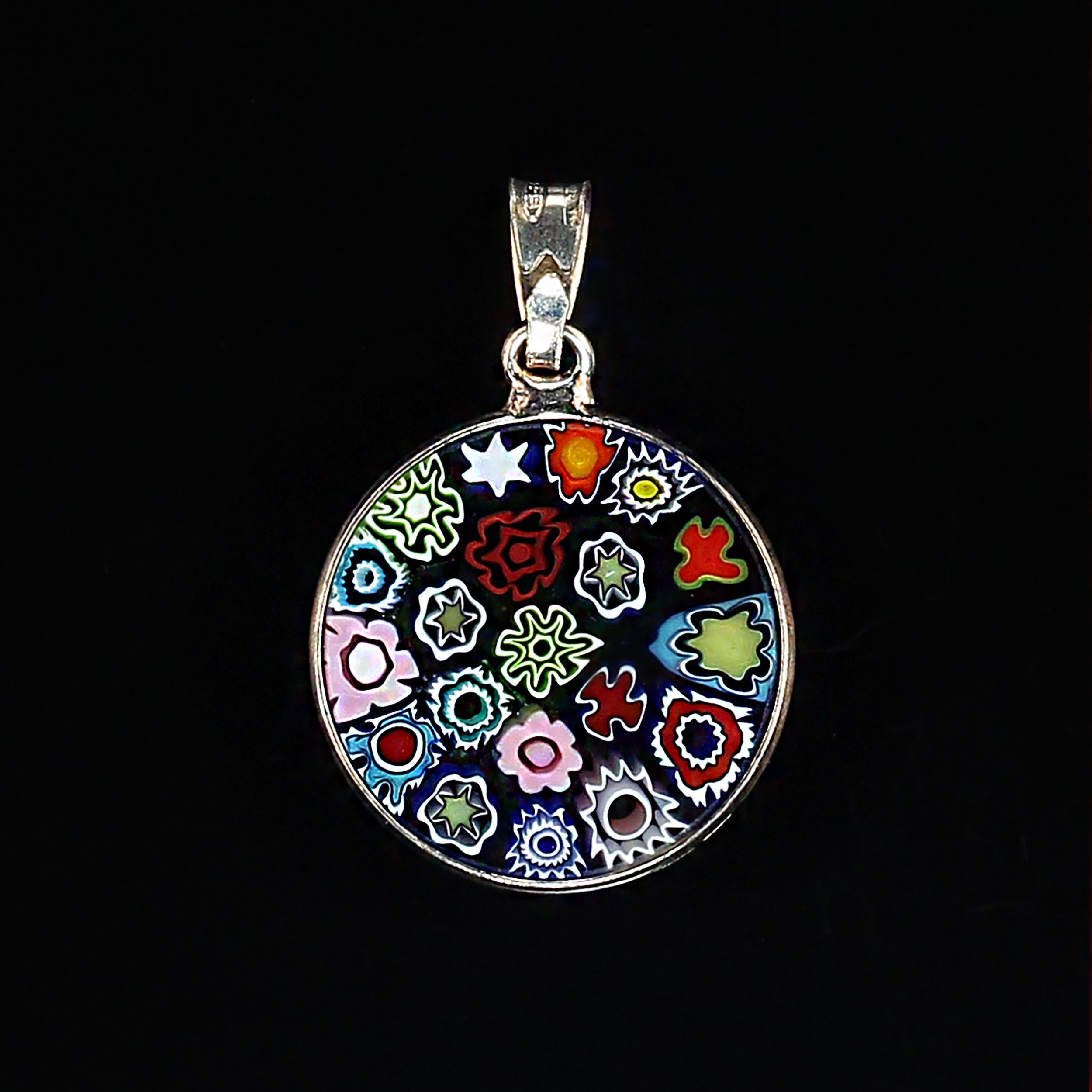Women's or Men's AJD 19 MM Millefiori Pendant in Sterling Silver with Gold Plate