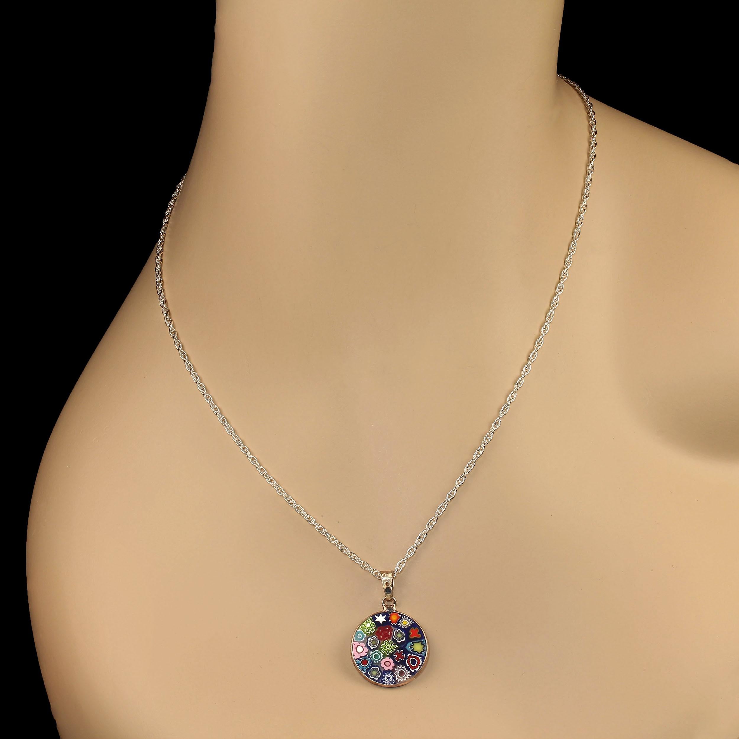AJD 19 MM Millefiori Pendant in Sterling Silver with Gold Plate In Excellent Condition In Raleigh, NC