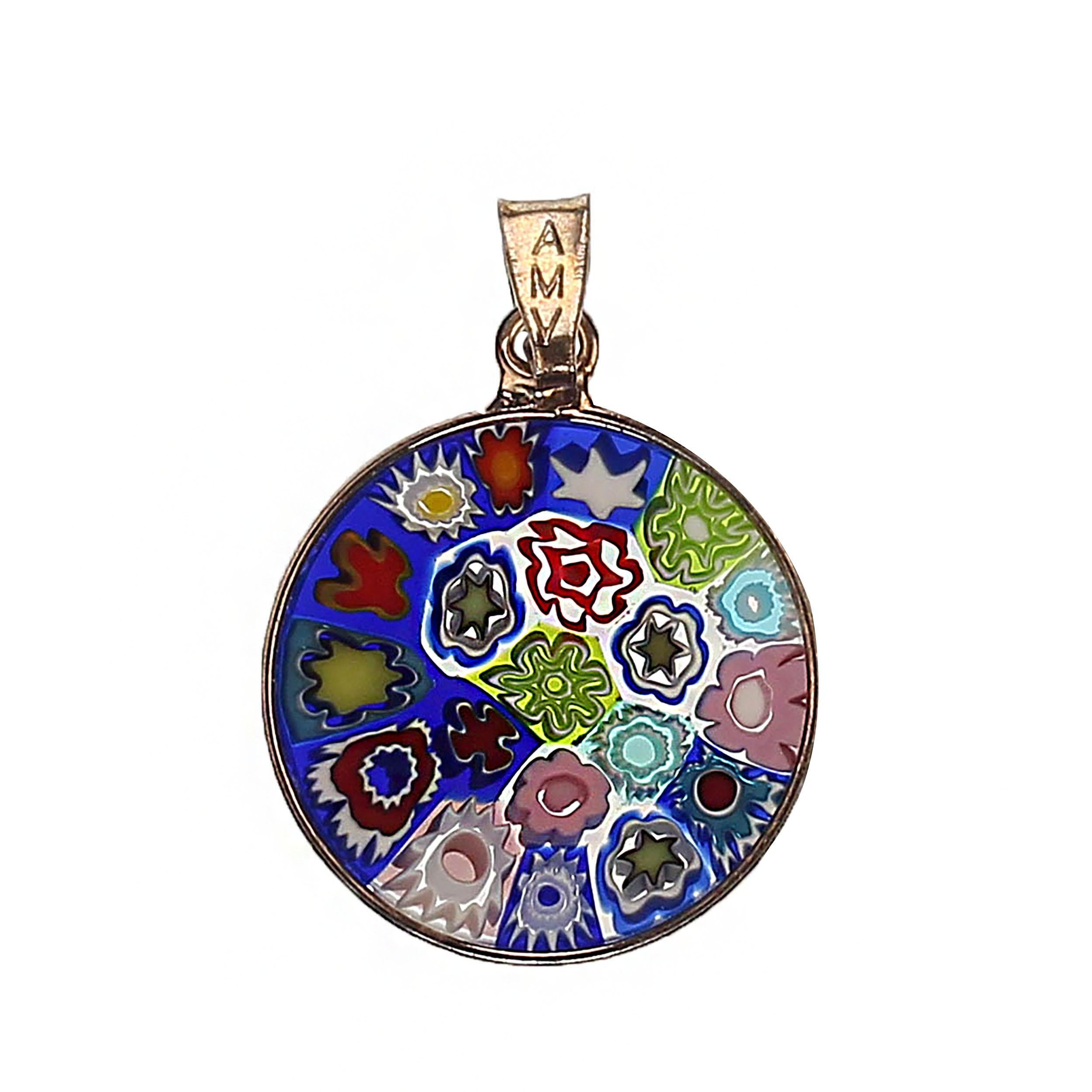 AJD 19 MM Millefiori Pendant in Sterling Silver with Gold Plate 1