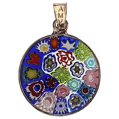 AJD 19 MM Millefiori Pendant in Sterling Silver with Gold Plate