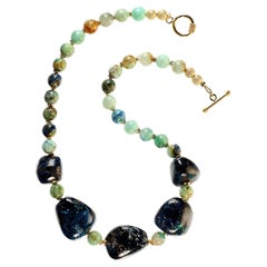 AJD 19.5 Inch Chrysocolla necklace with Gorgeous Focal & Goldy Accents