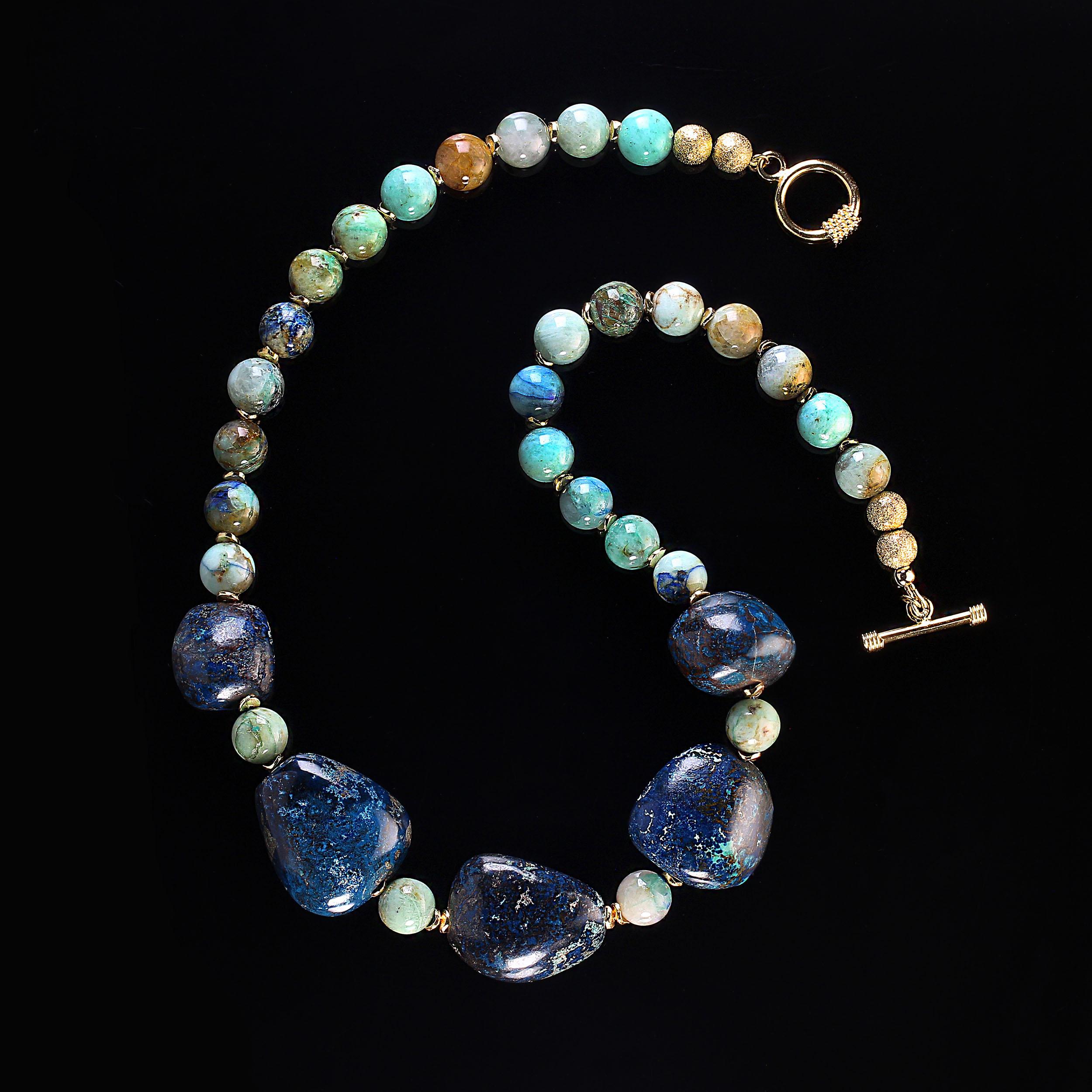 Artisan AJD 19.5 Inch Chrysocolla necklace with Gorgeous Focal & Goldy Accents 