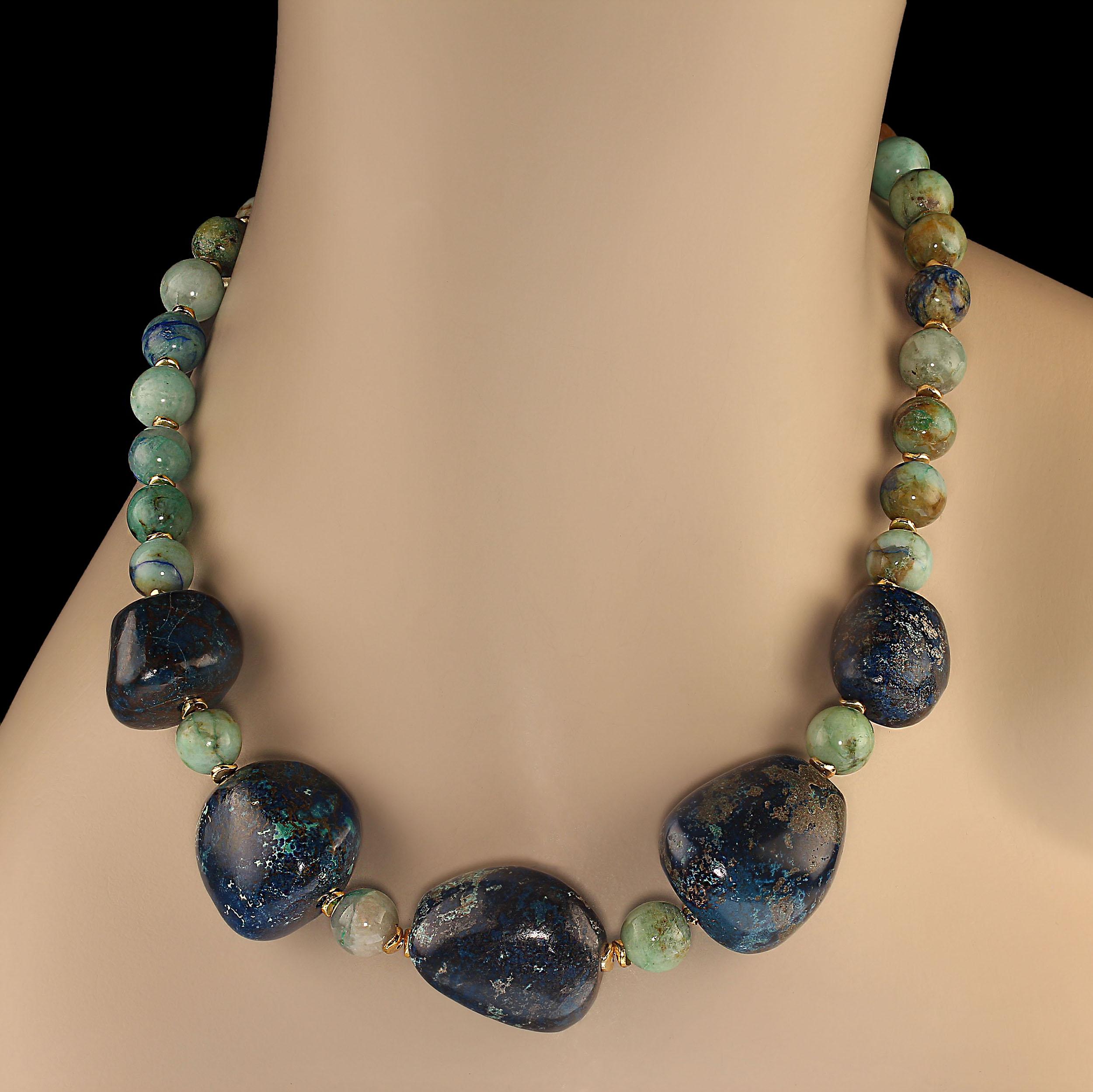 Bead AJD 19.5 Inch Chrysocolla necklace with Gorgeous Focal & Goldy Accents 