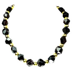 AJD 1nch 7 IPolished Red Garnet Crystals Accented with Gold Necklace